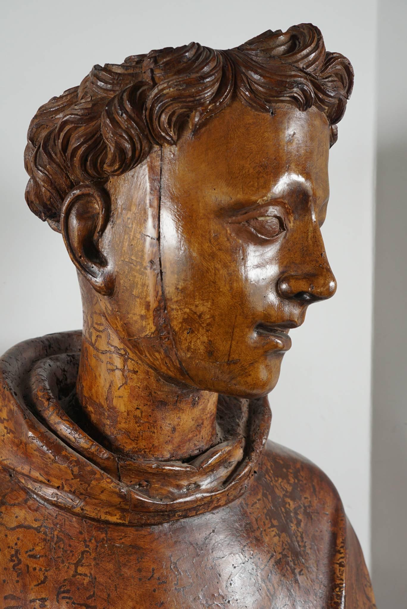 Lifesize Sienese Wood Carved Bust of a Monk, circa 1580-1600 2