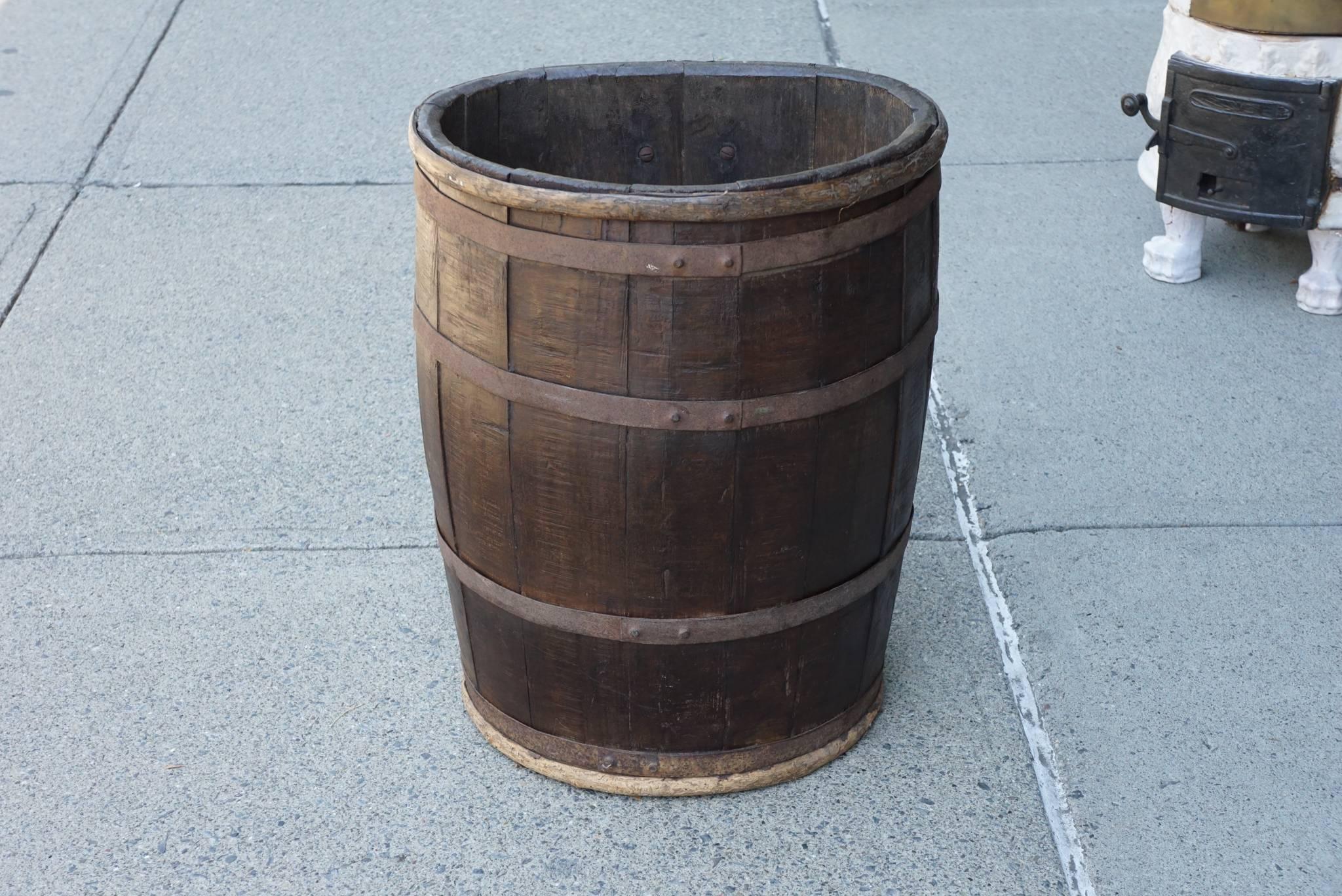 Forged Mid-19th Century, French Oak Flat Back Iron Bound Barrel
