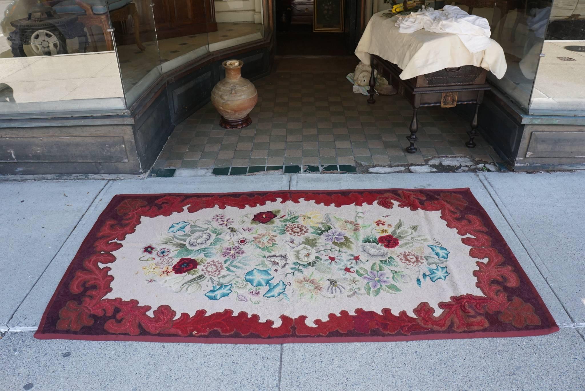We have presented and sold a similar English hooked rug from Mrs Mellon s estate last year (reference # LU81132751952). This rug found with the binding still unfinished but ready to complete has been finished professionally. American and made circa