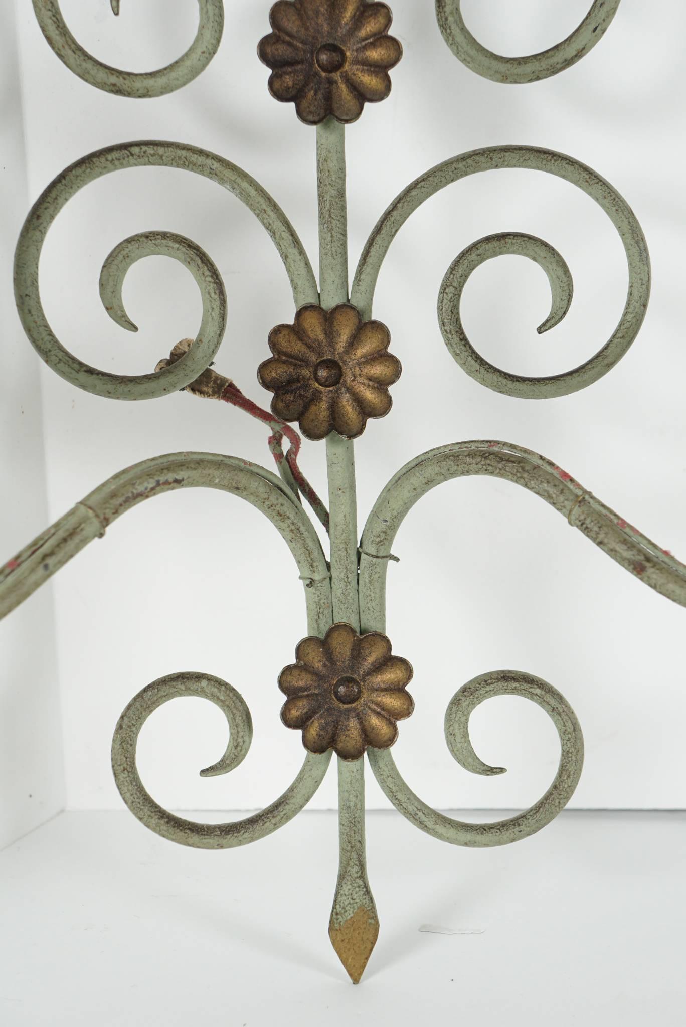 20th Century Pair of French Wrought Iron Two-Light Art Moderne Sconces