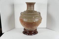 Period Large Han Dynasty Green Glazed Large Jar on 19th Century Rosewood Stand