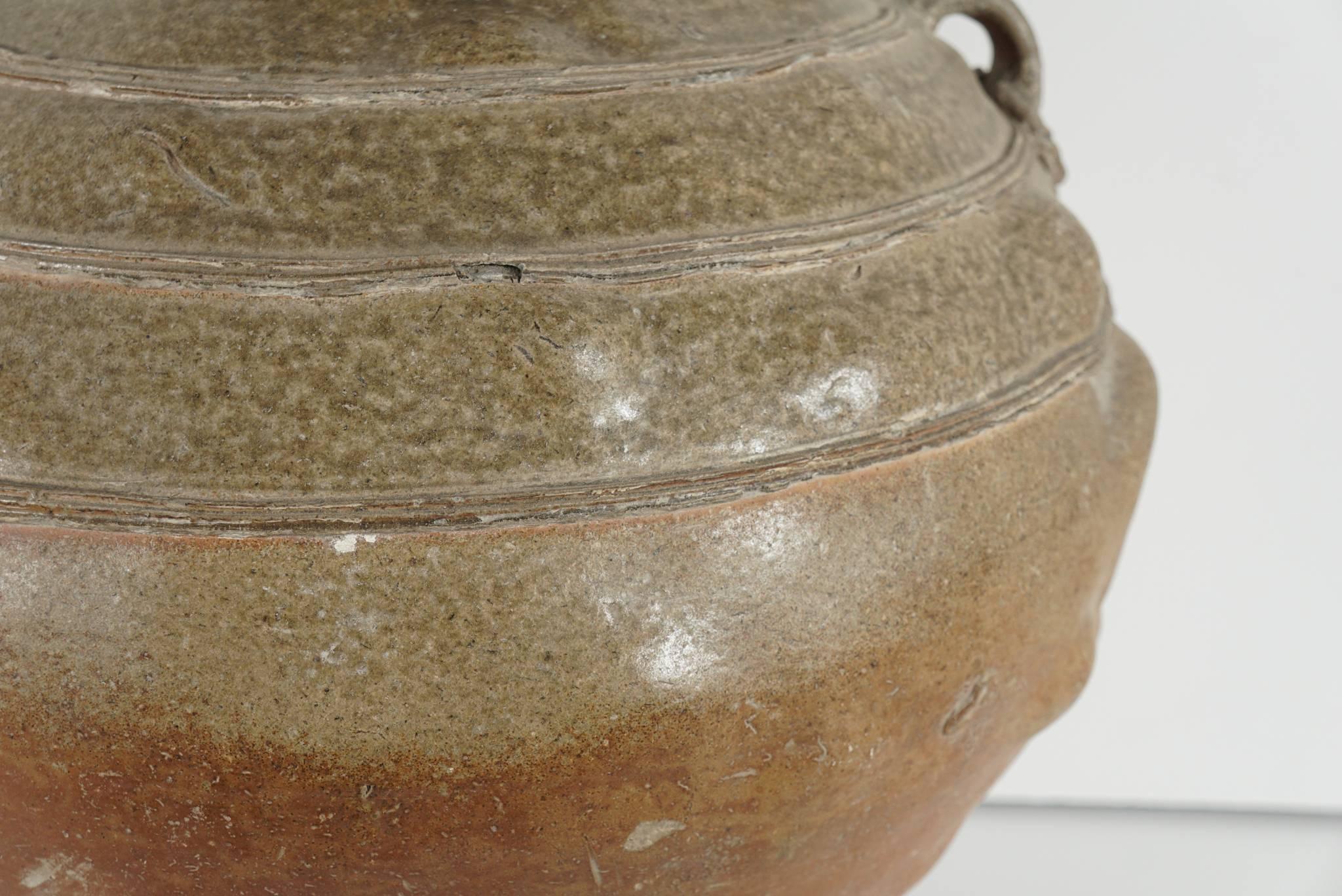18th Century and Earlier Period Large Han Dynasty Green Glazed Large Jar on 19th Century Rosewood Stand For Sale