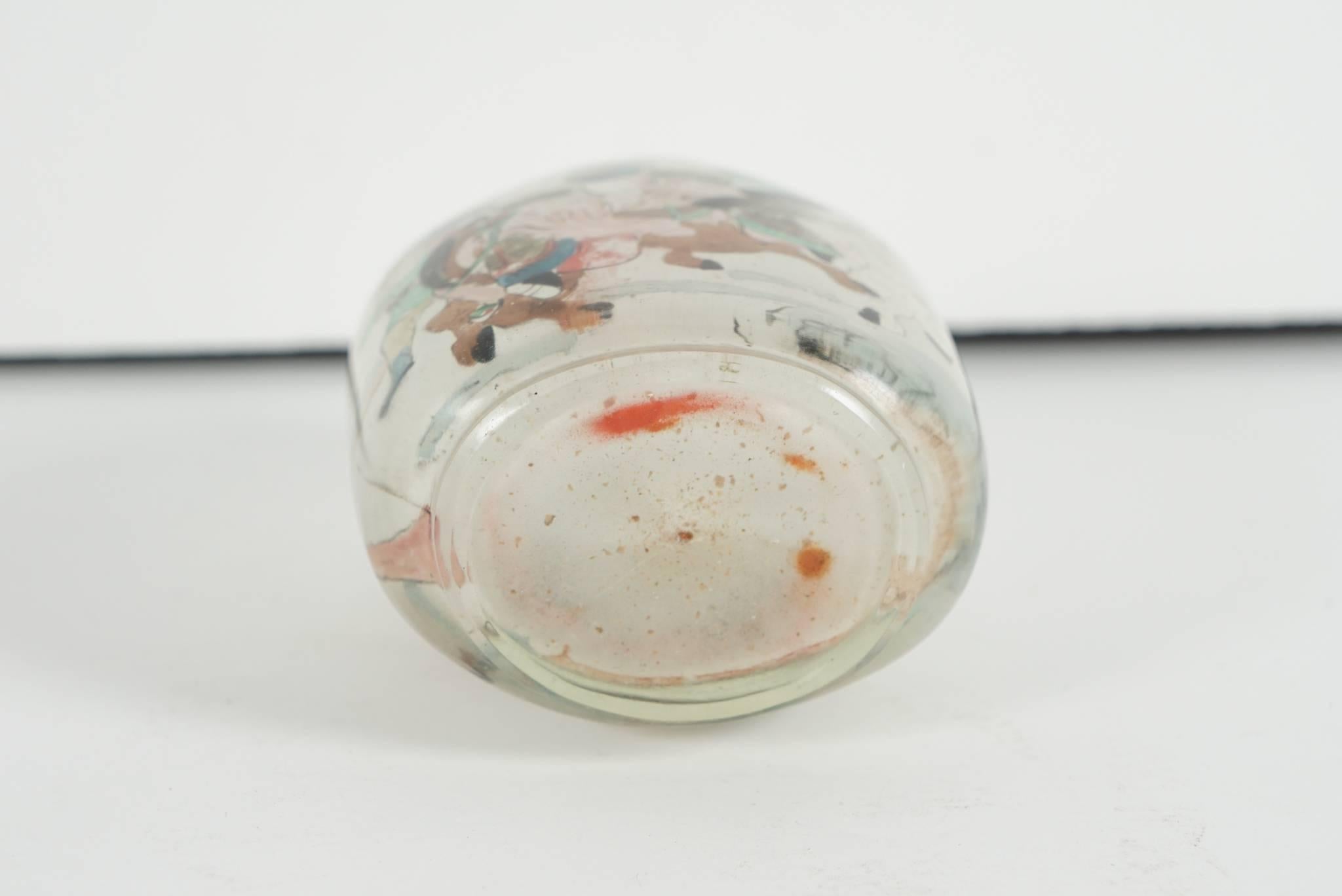 20th Century Chinese Painted Peaking Glass Snuff Bottle with Cinnabar Stopper 5