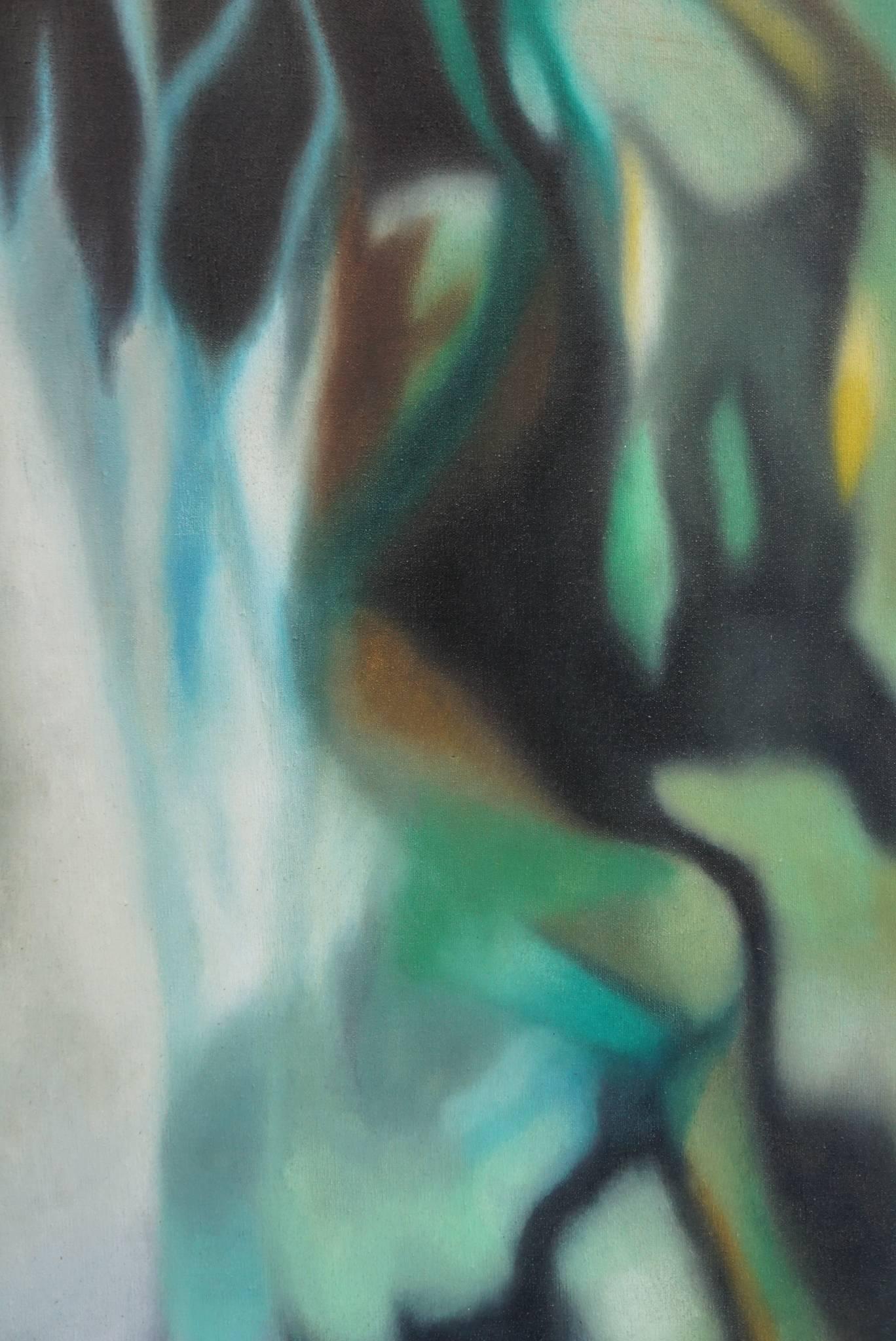 Américain Peinture à l'huile abstraite de l'école du XXe siècle, intitulée Rudolf Forst « Green Fields ». en vente