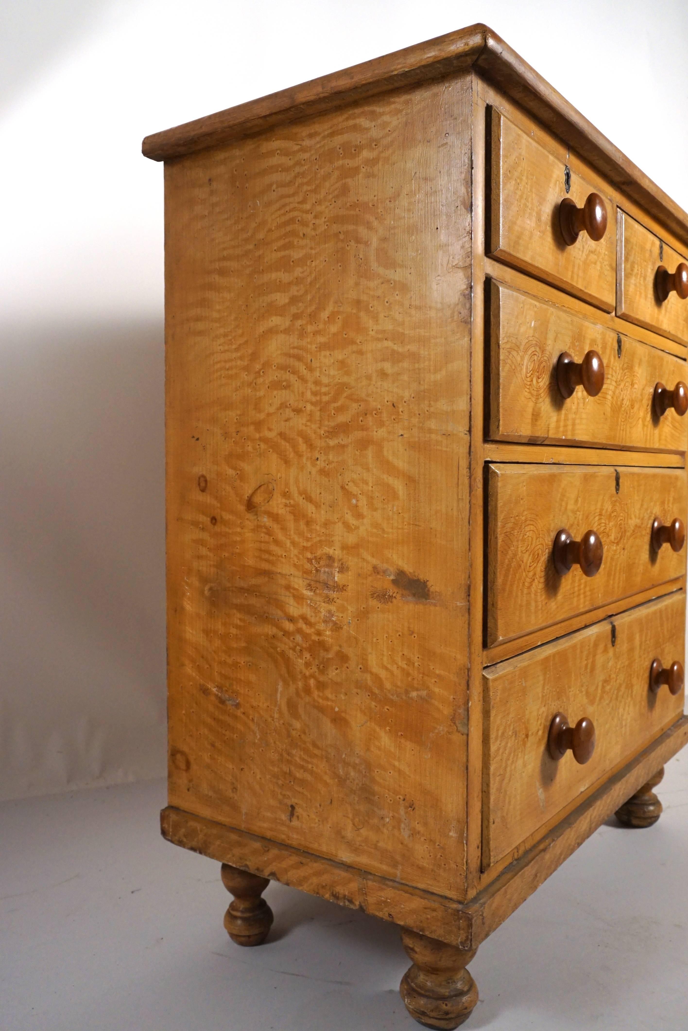 Mid-20th Century Lovely French Grain Painted Chest with Five Drawers