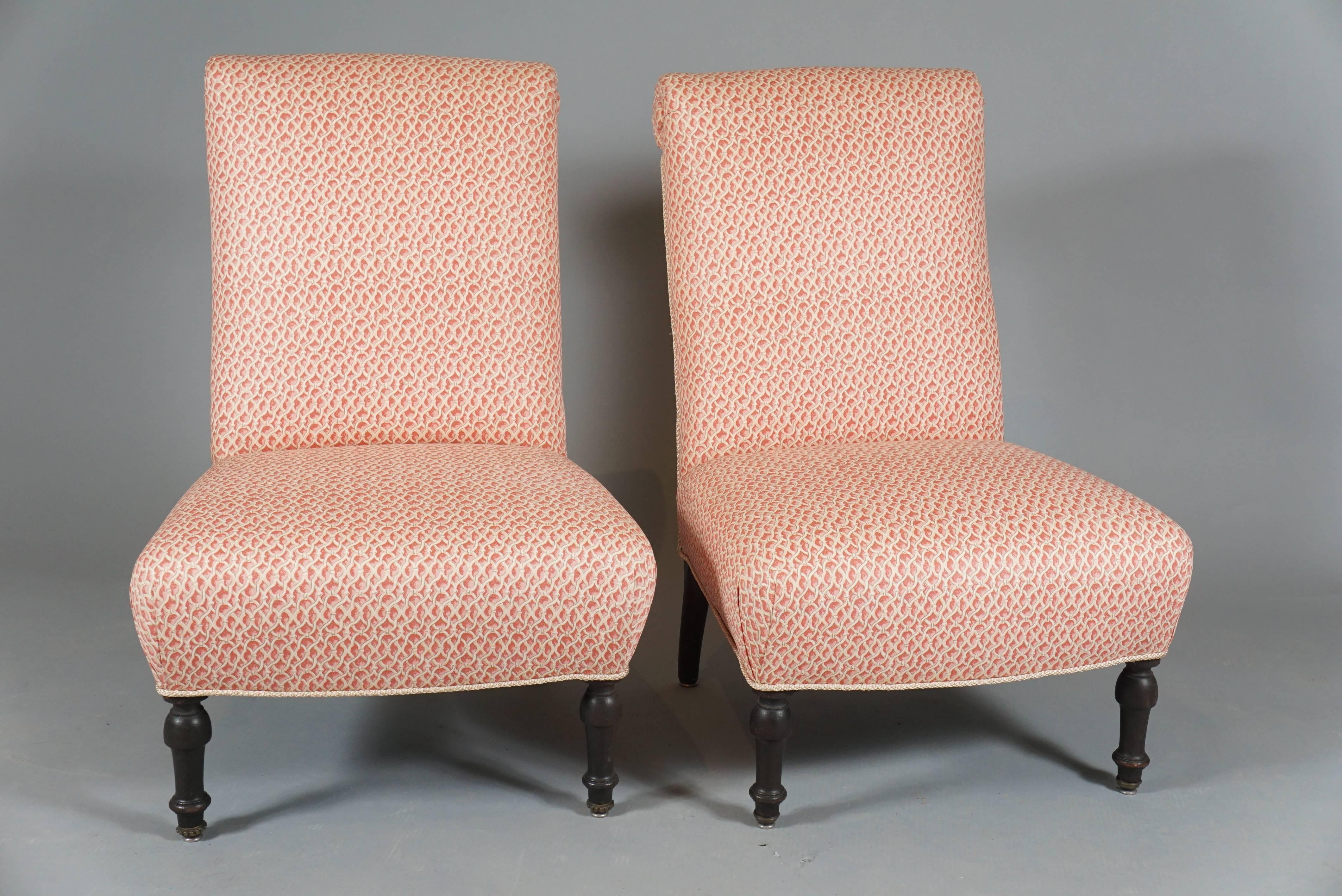19th Century Pair of Upholstered French Slipper Chairs