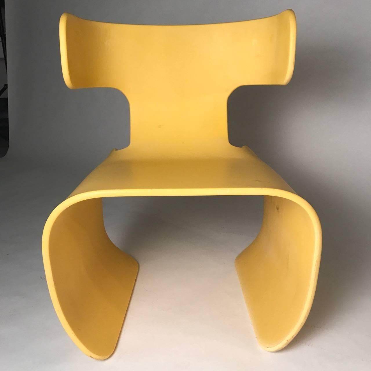 Modern Chair of Yellow Resin, Prototype, circa 1980 For Sale