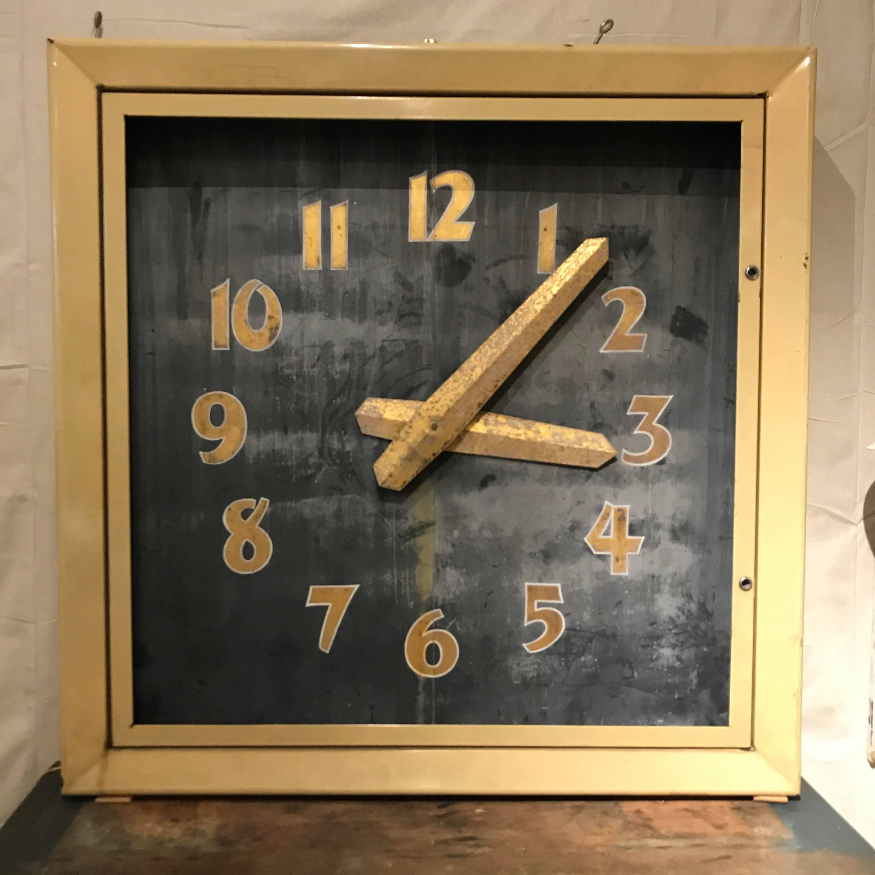 Grand 1940s Storefront Gilt and Enameled Clock In Good Condition In Hudson, NY