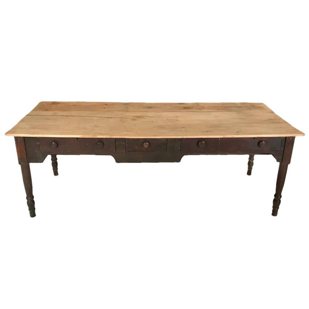 French Scubbed Top Provincial Farm Table with Three Drawers