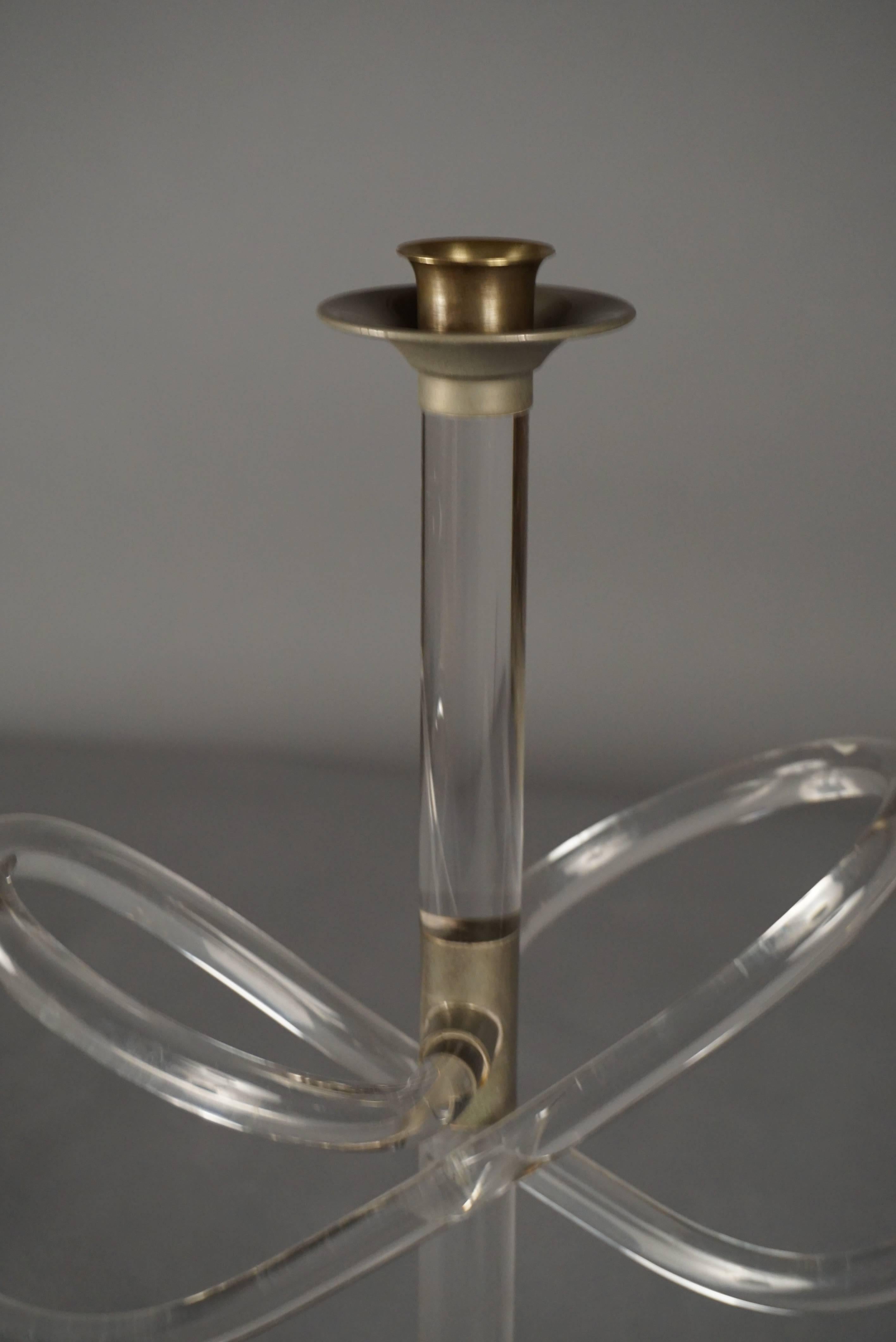 Mid-Century Modern Italian Mid-Century Lucite and Brass Candelabra For Sale