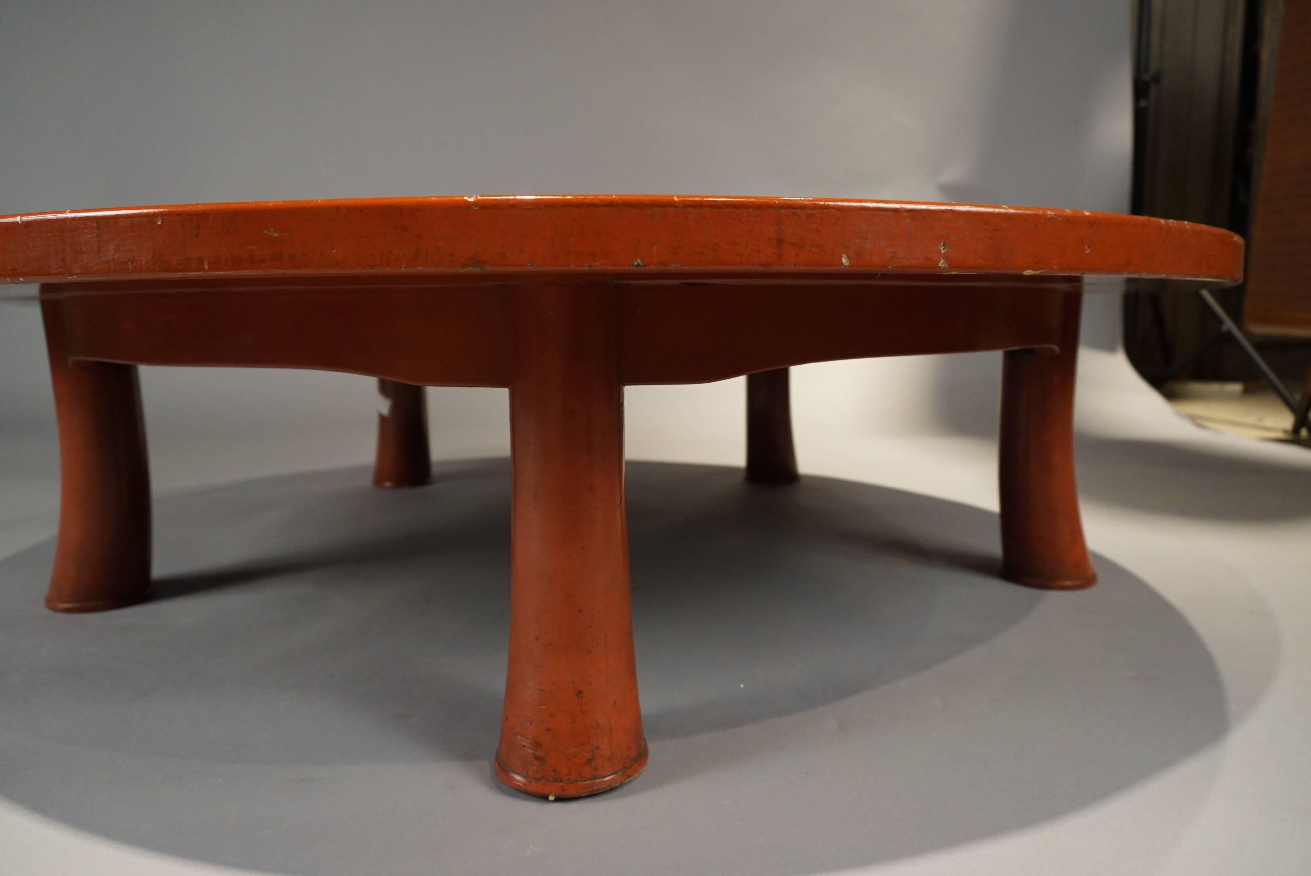 Mid-Century Modern Unusual Five Leg Red Lacquered Coffee Table in the Style of Jean Michel Frank