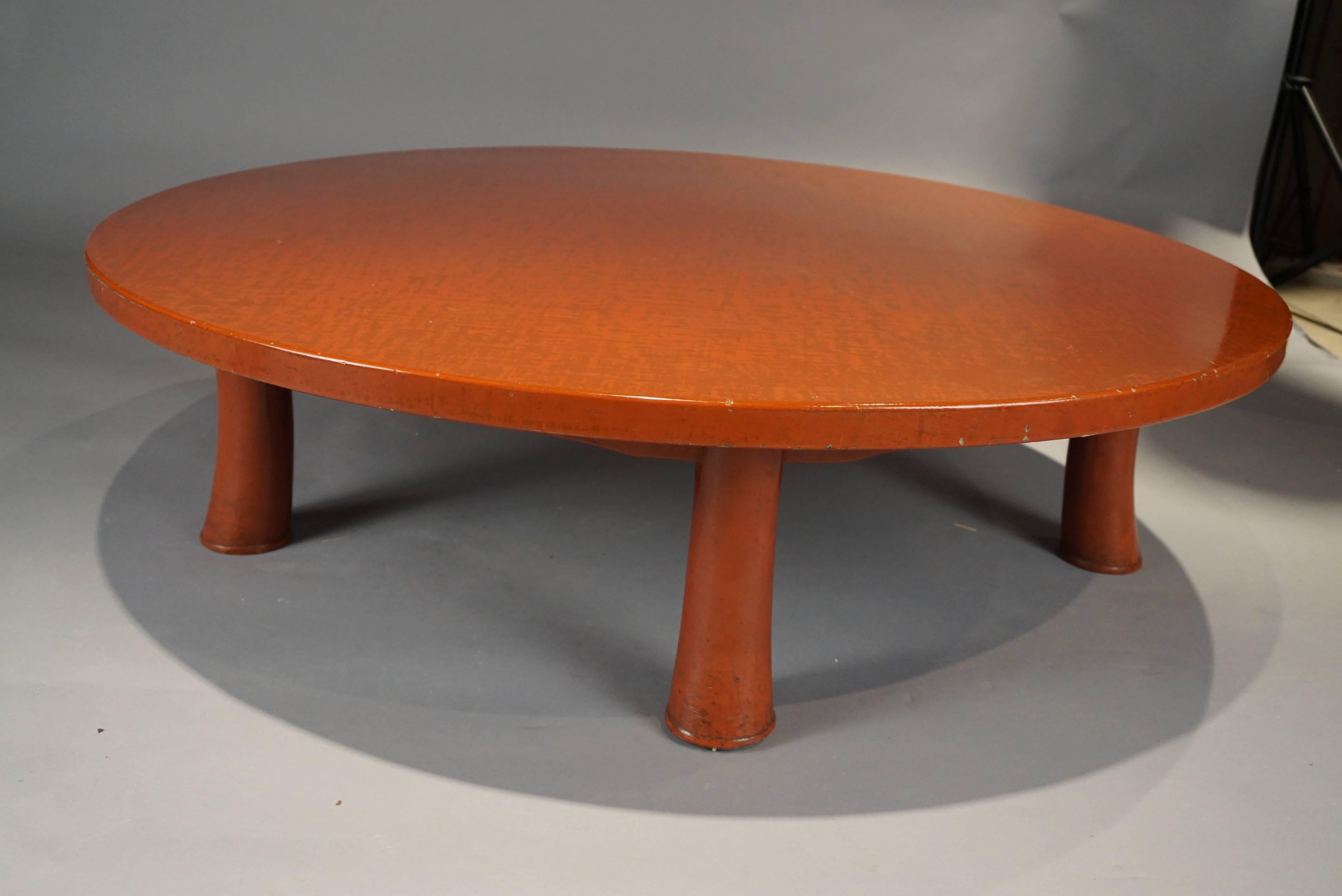 Late 20th Century Unusual Five Leg Red Lacquered Coffee Table in the Style of Jean Michel Frank