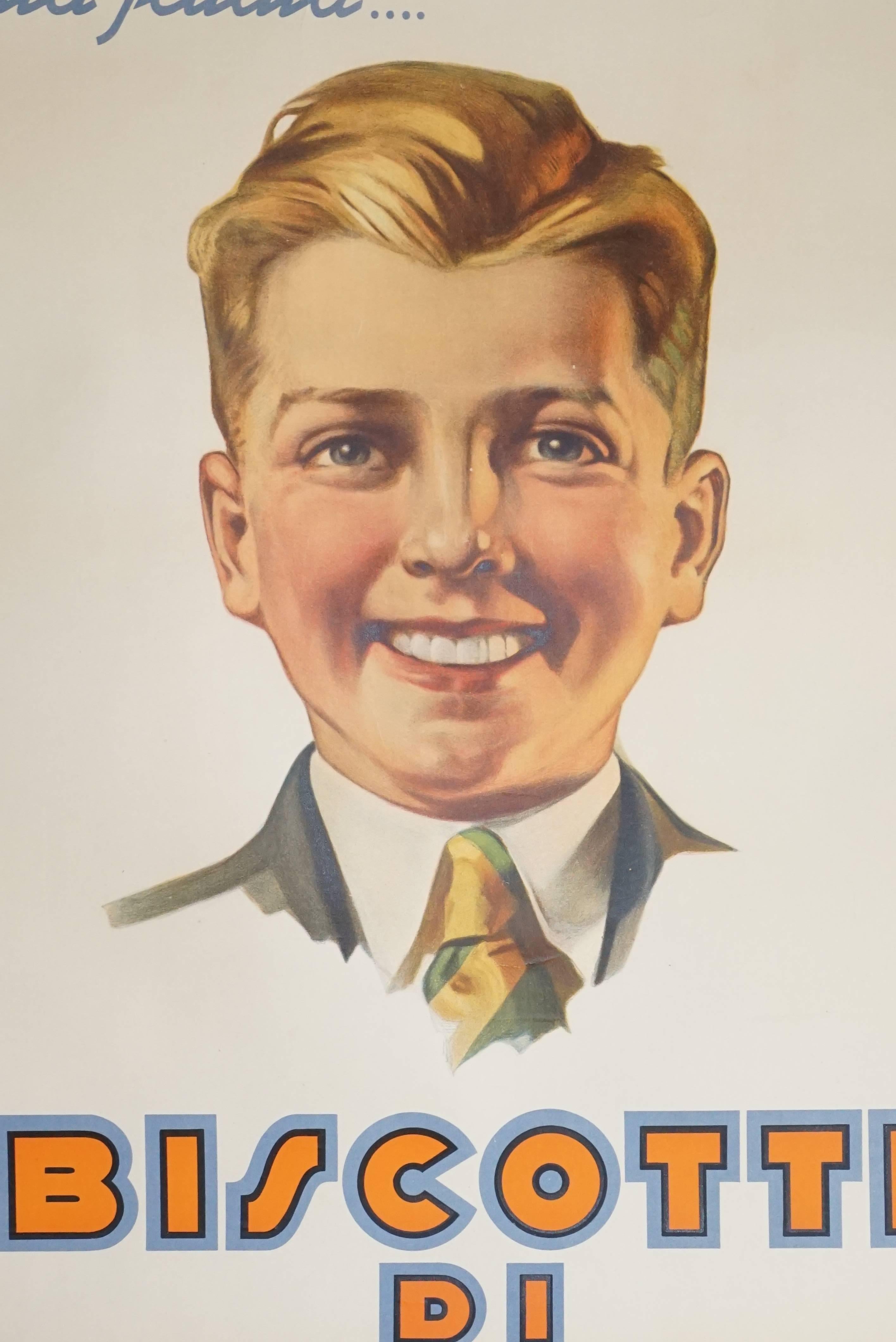 Large Poster of Young Man Who Enjoys Biscotti, circa 1920 For Sale 1