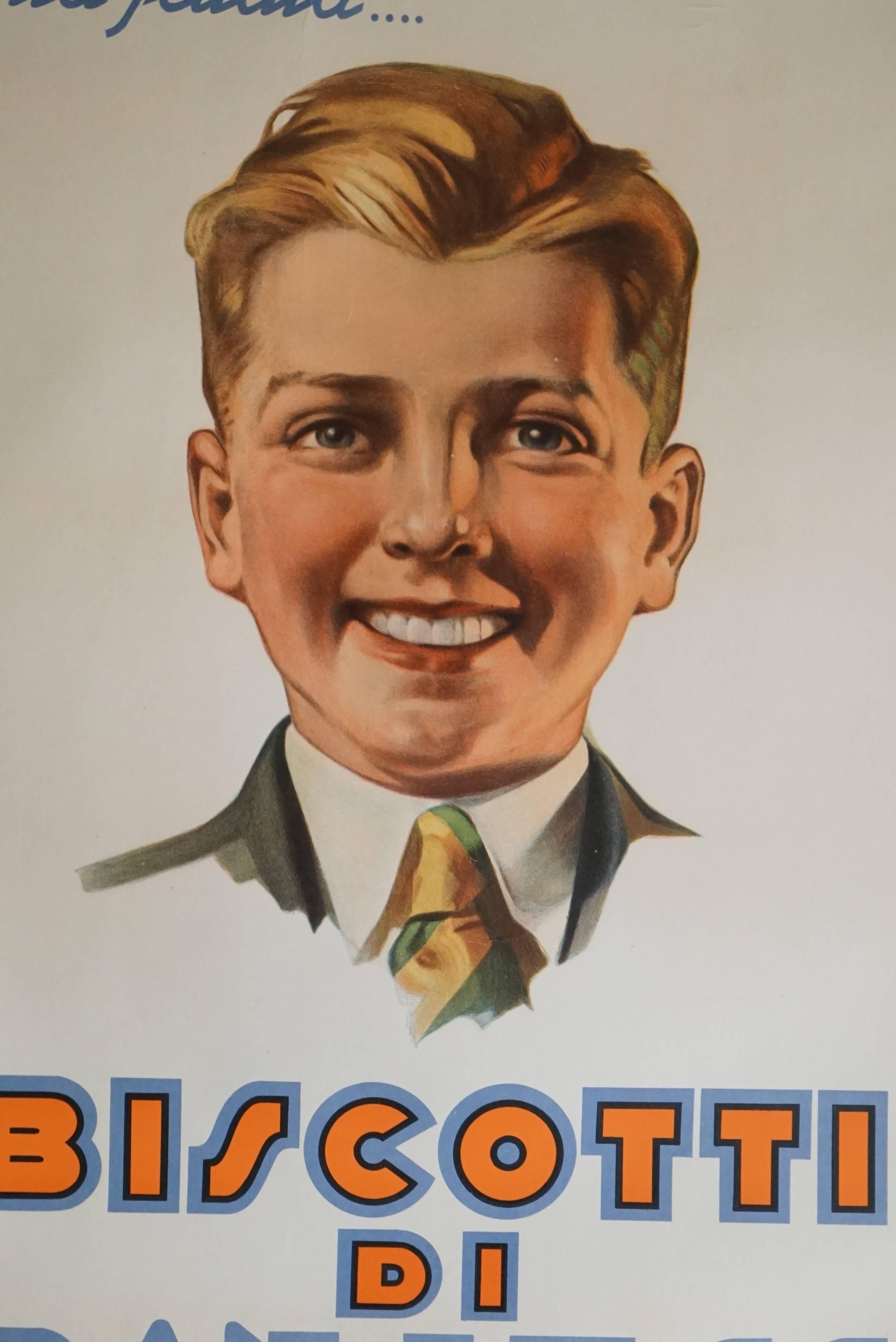 Large Poster of Young Man Who Enjoys Biscotti, circa 1920 In Excellent Condition For Sale In Hudson, NY