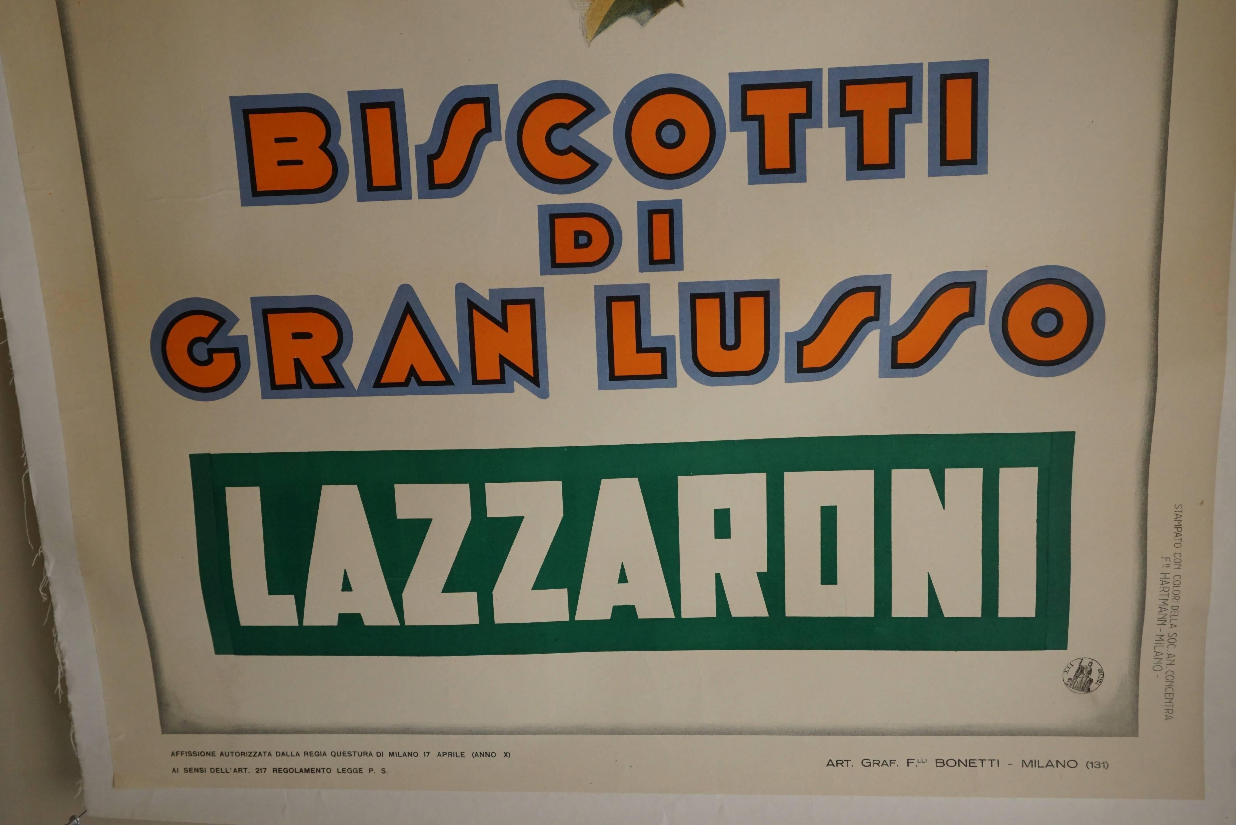 Early 20th Century Large Poster of Young Man Who Enjoys Biscotti, circa 1920 For Sale