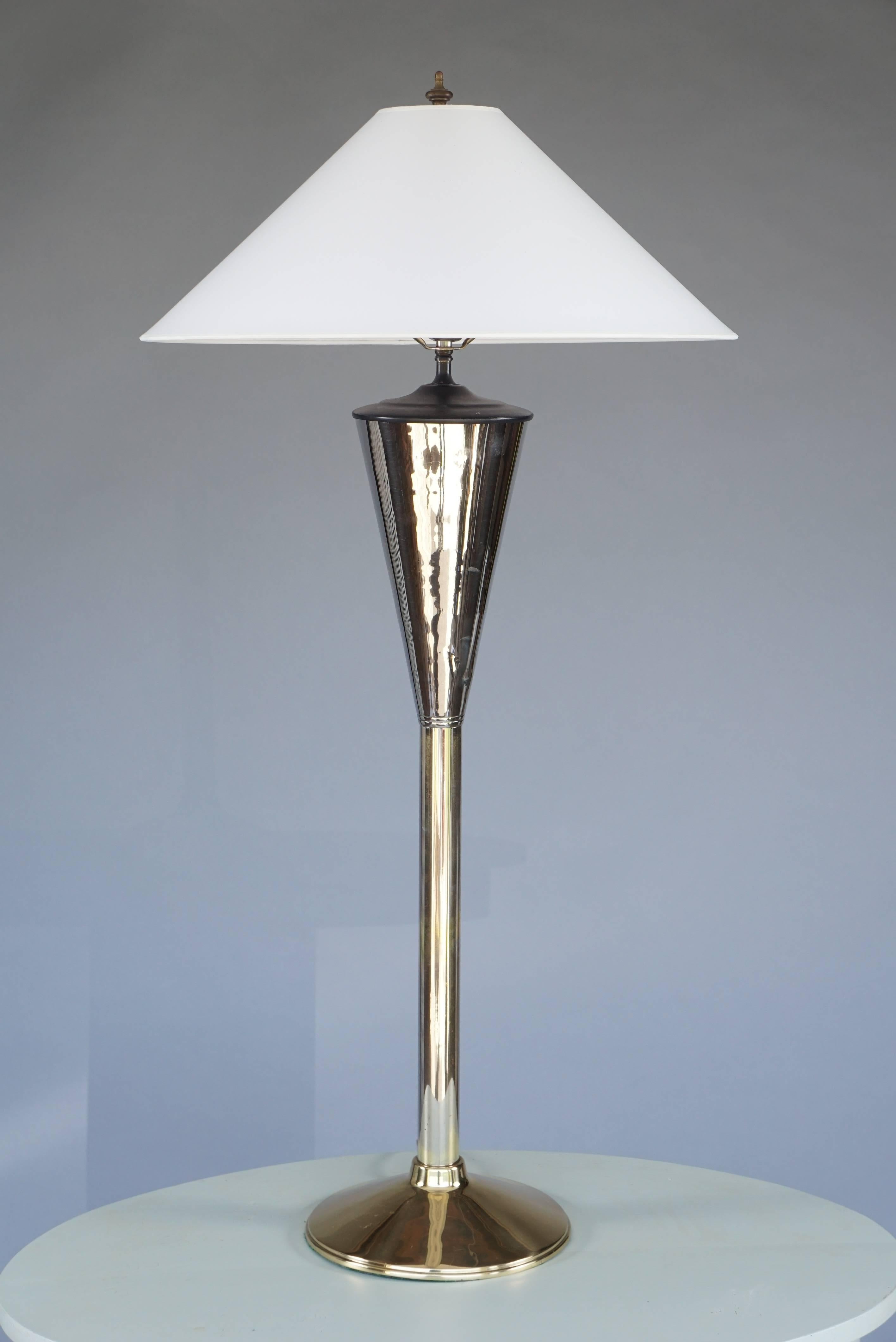Pair of Brass and Nickel Tall Lamps In Excellent Condition For Sale In Hudson, NY