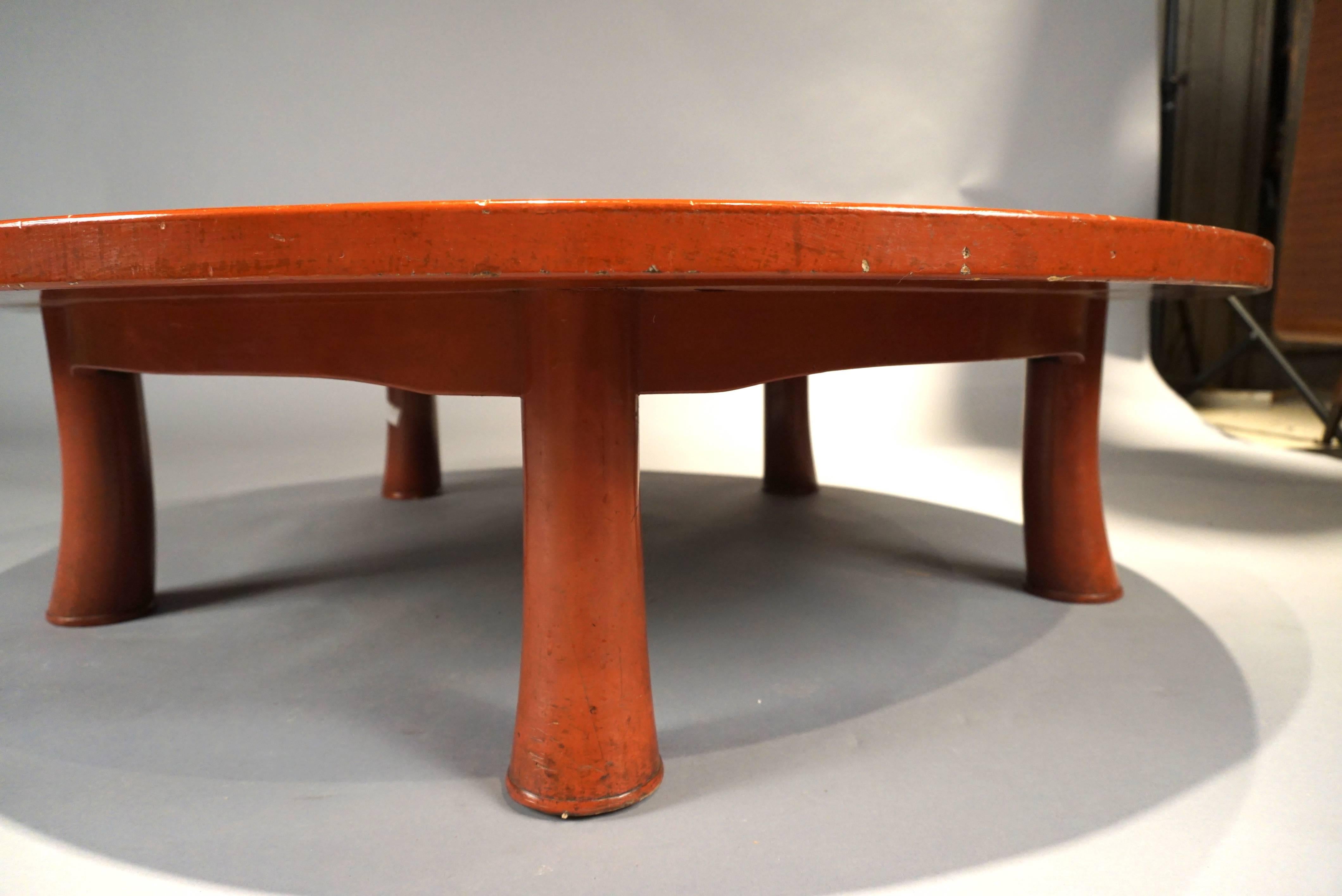 Mid-20th Century Five Leg Red Lacquered Low Table in the Style of Jean Michel Frank