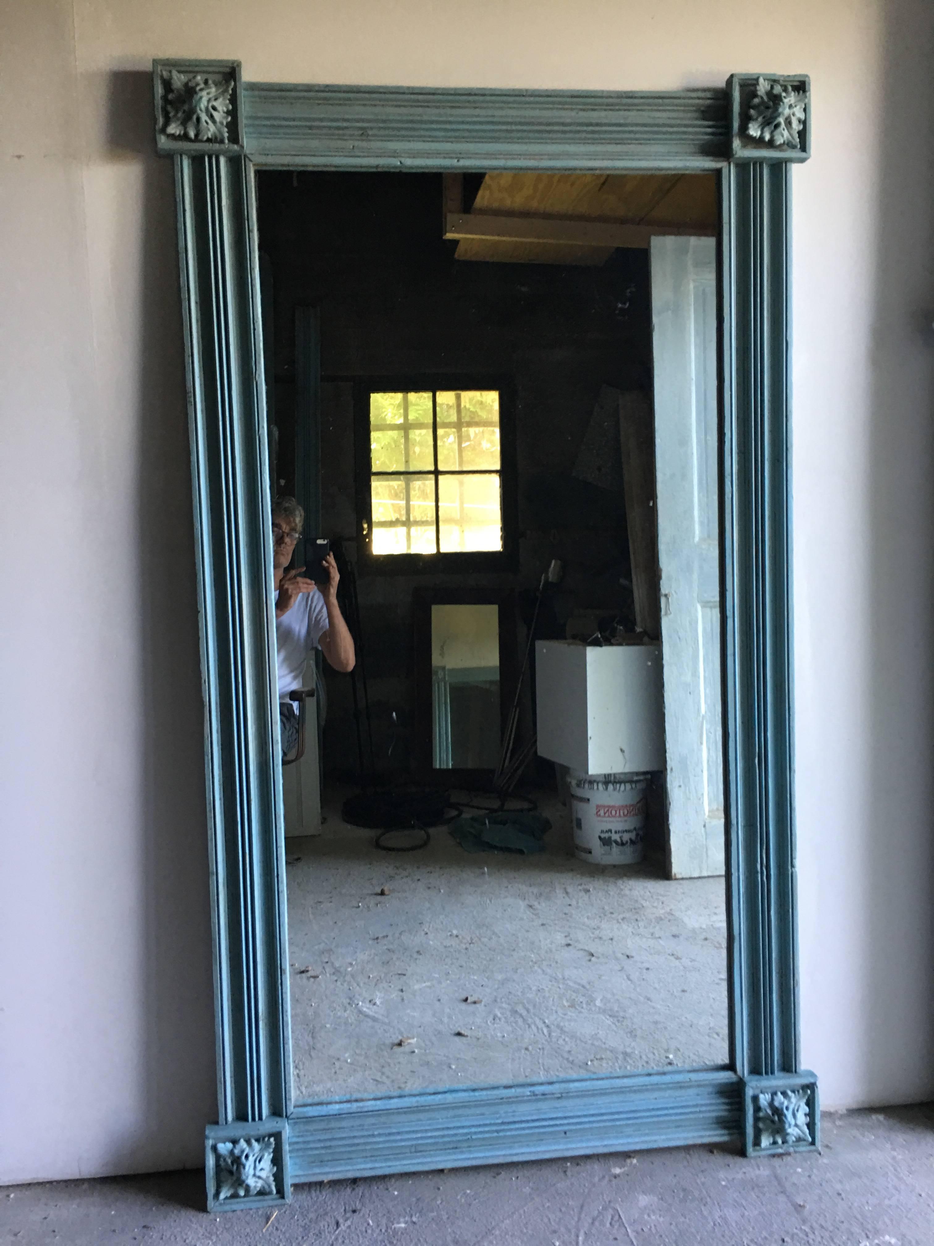 These mirrors were created from 19th molding saved from a houae in Newburgh NY.
Large in proportion. Original blue painted surfaace.
