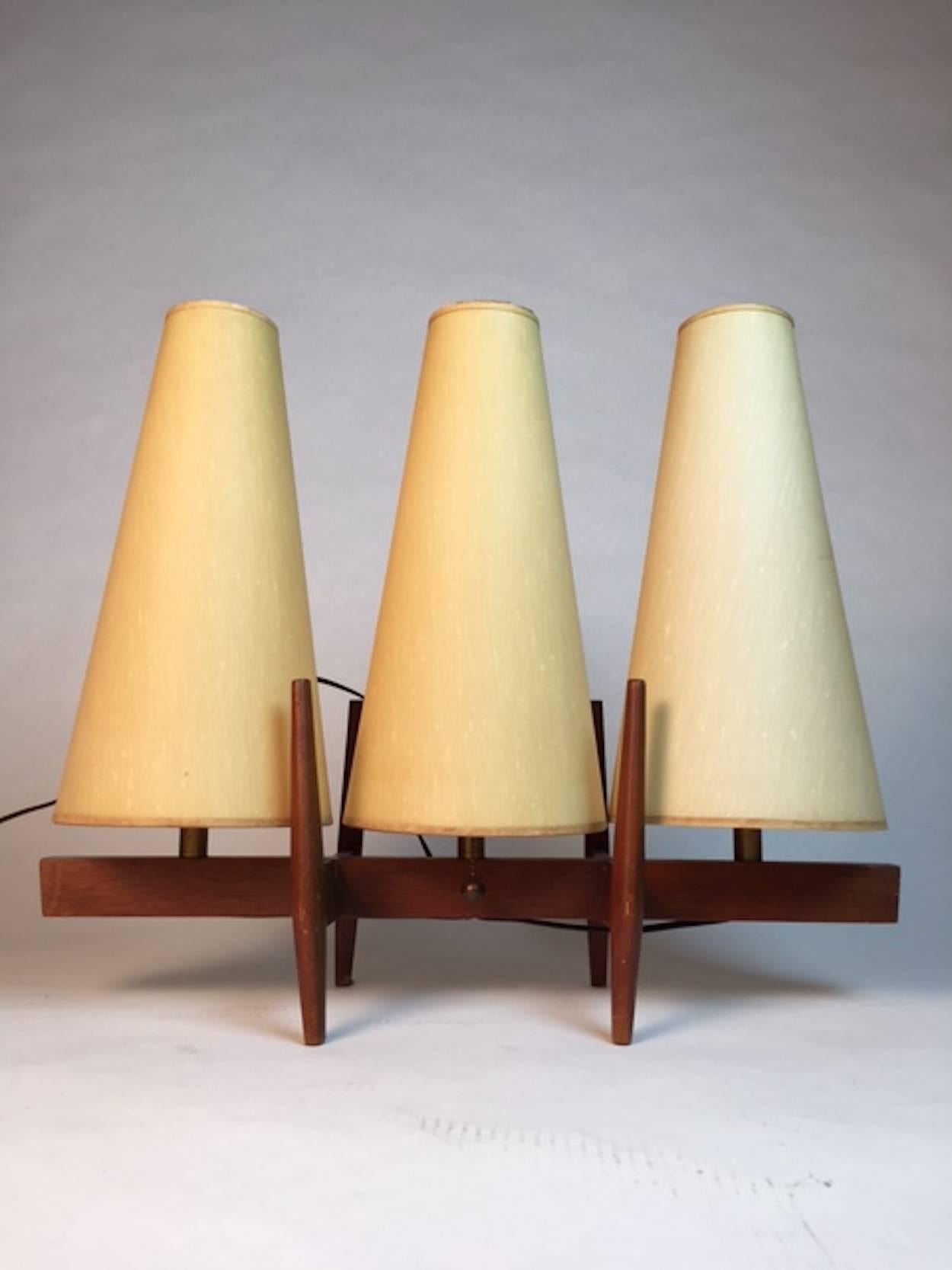 Mid-Century Modern Unique Three-Shade Danish Modern Table Lamp For Sale