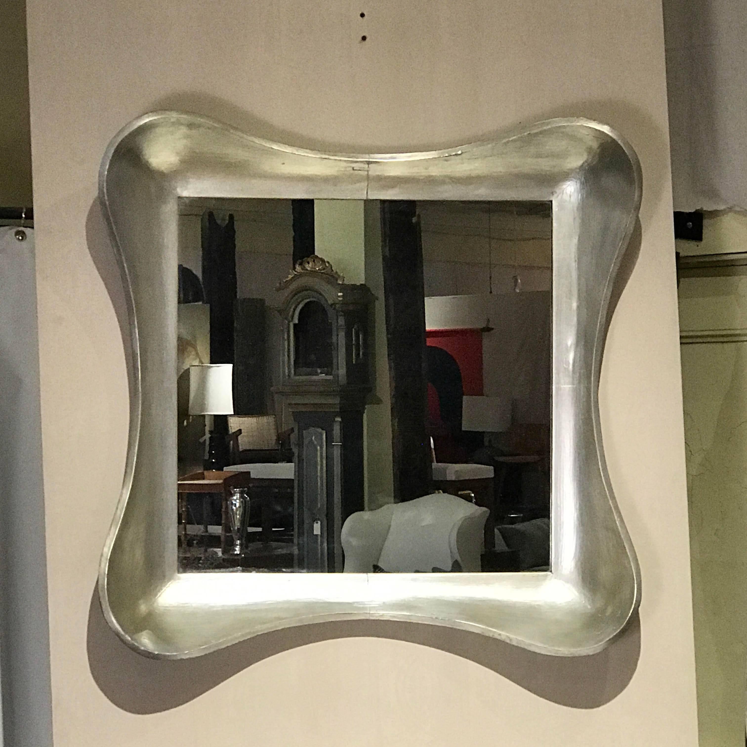 1940s Silver Leaf Mirror Labeled Grosfeld House In Excellent Condition For Sale In Hudson, NY