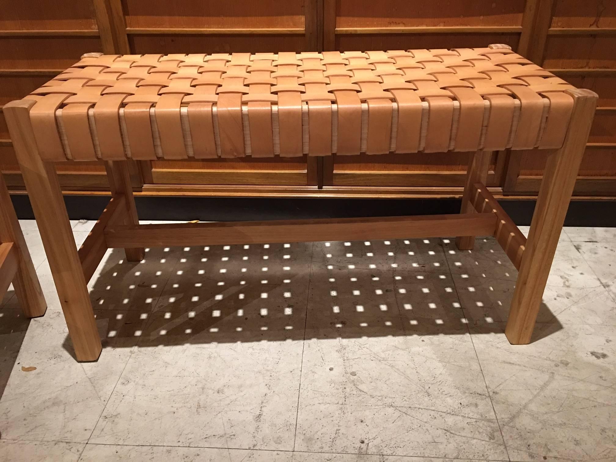 Pair of Woven Leather Benches, circa 1990 In Excellent Condition For Sale In Hudson, NY