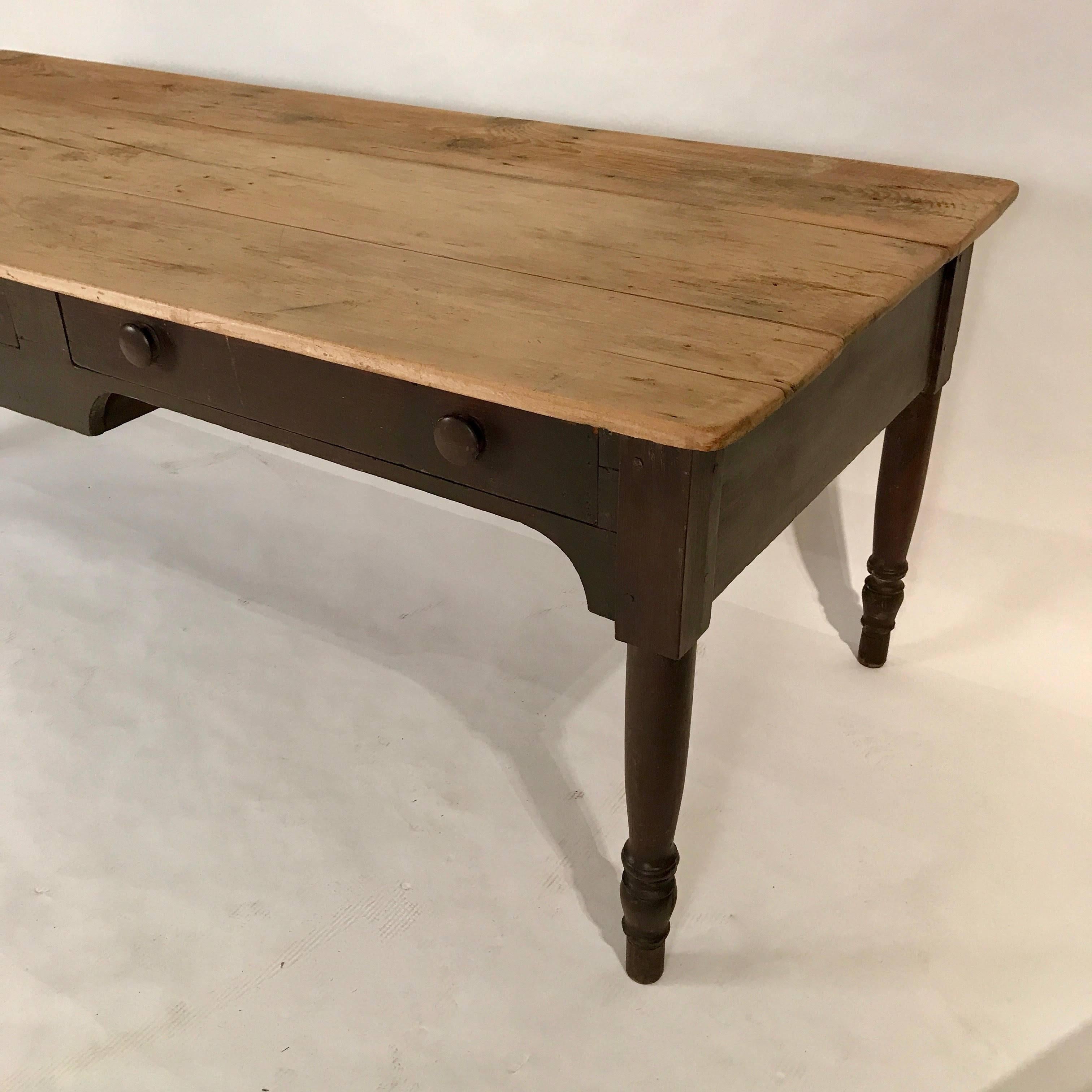 French Scubbed Top Provincial Farm Table with Three Drawers 1