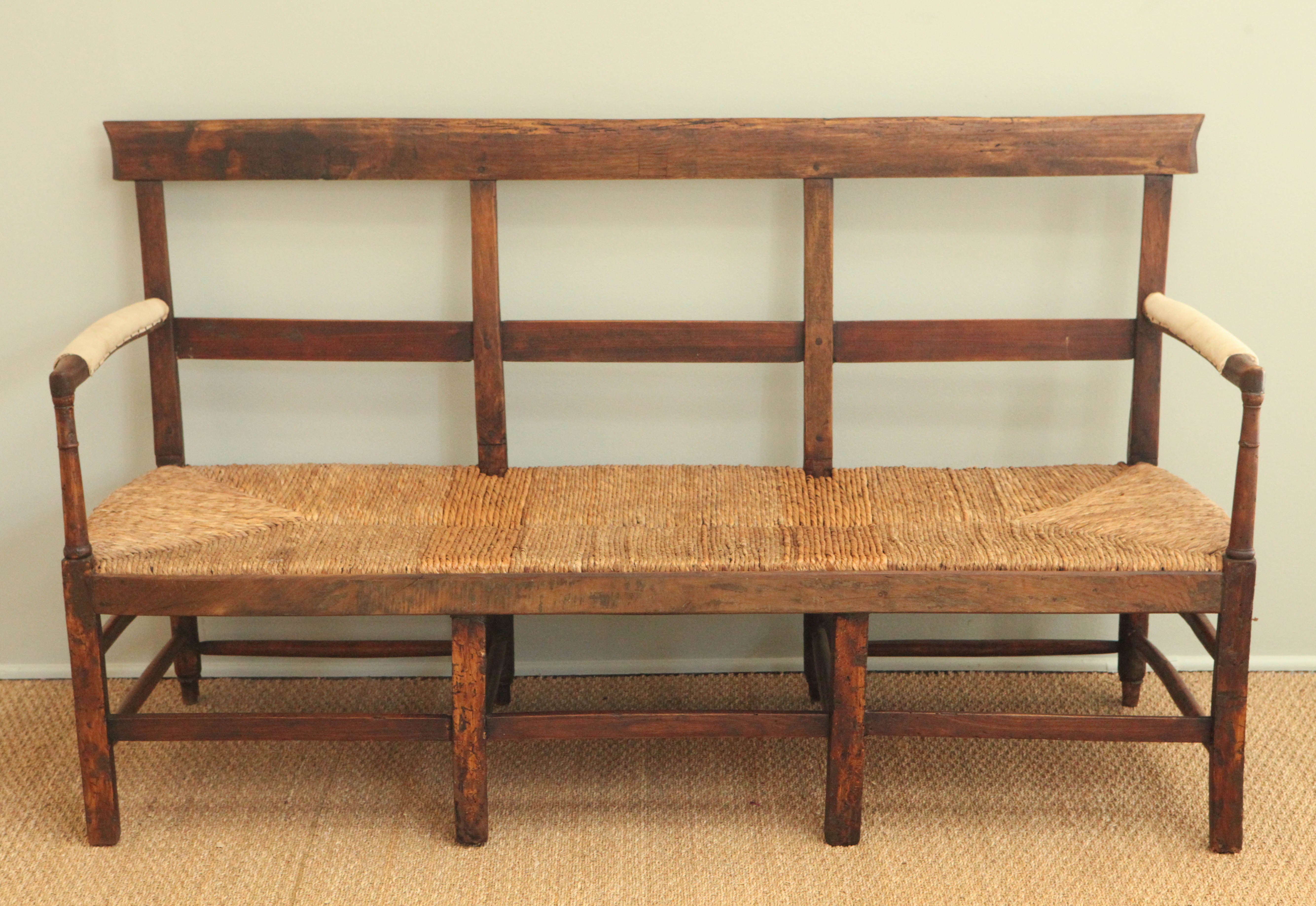 Antique French Bench with Rush Seat