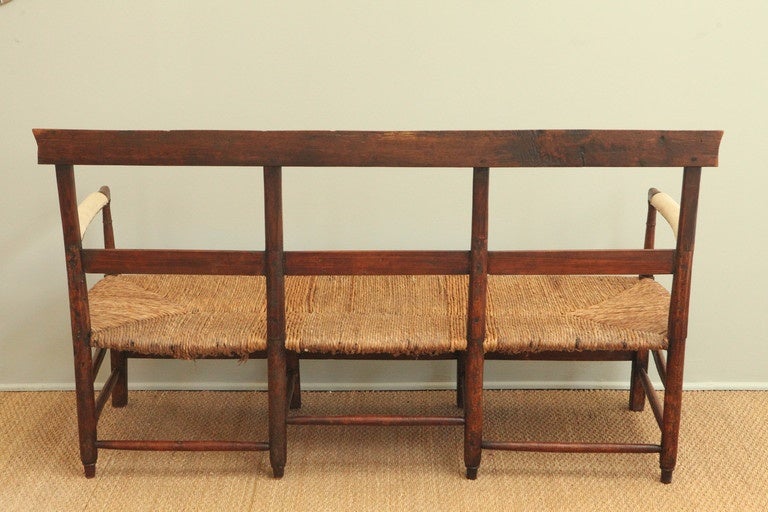 Antique French Bench with Rush Seat 1