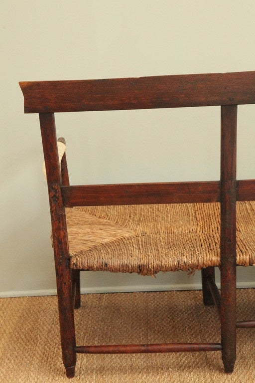 Antique French Bench with Rush Seat 2