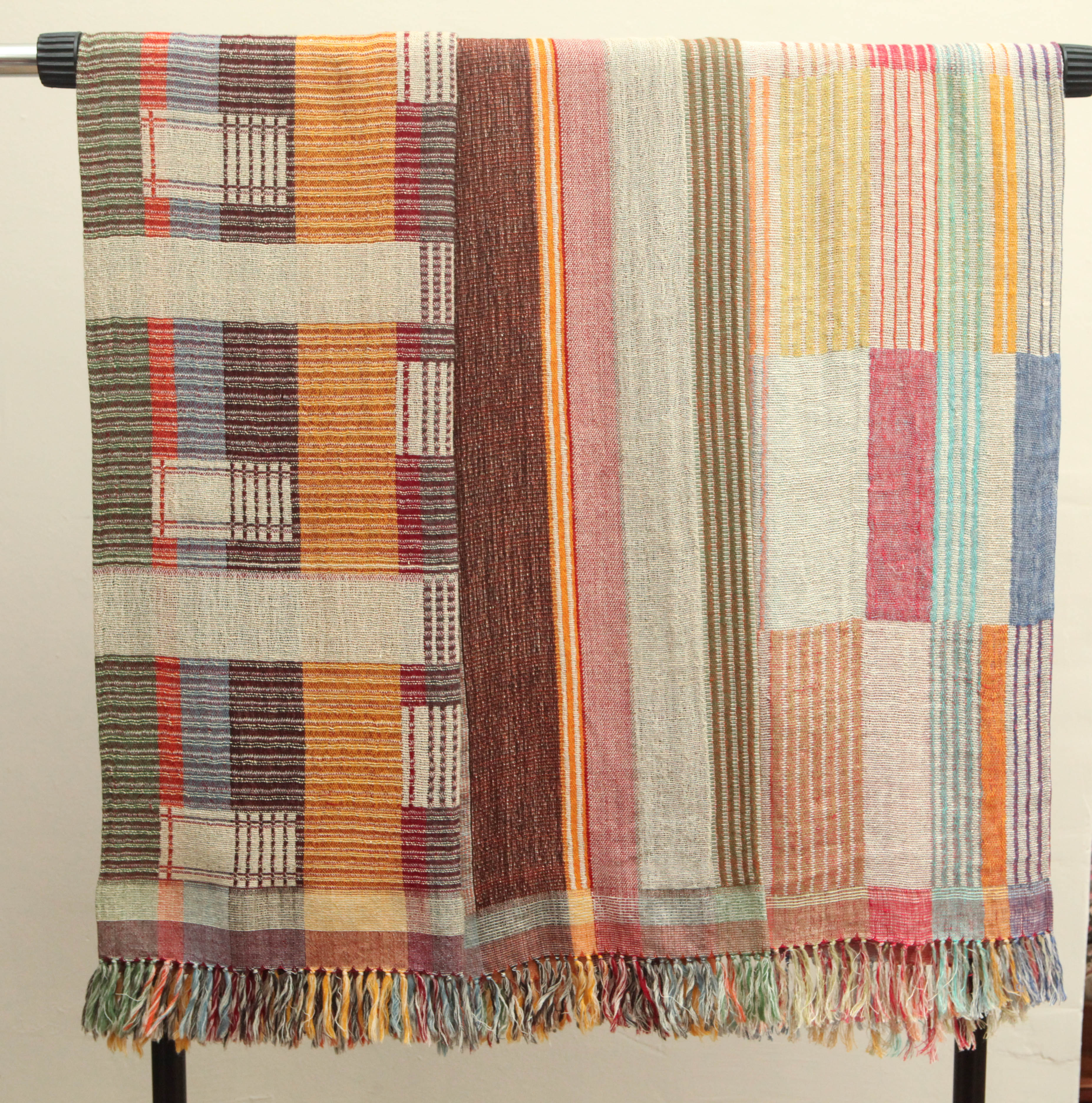 Indian Hand Woven Throws.  Multi Colored.  Wool and Raw Silk  For Sale