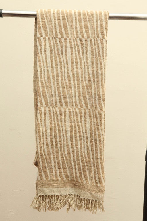 Contemporary Indian Hand-Woven Throws.  Oatmeal and Ivory.  Wool and Raw Silk.  For Sale