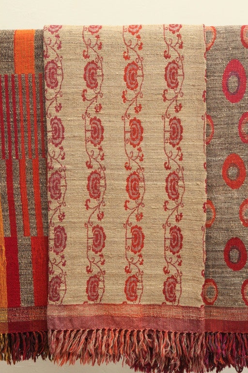 Hand-Woven Indian Hand Woven Throws. Red, Oatmeal, Pink, Orange, Yellow.  Wool and Raw Silk For Sale