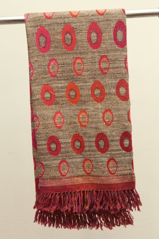 Indian Hand Woven Throws. Red, Oatmeal, Pink, Orange, Yellow.  Wool and Raw Silk In Excellent Condition For Sale In Los Angeles, CA