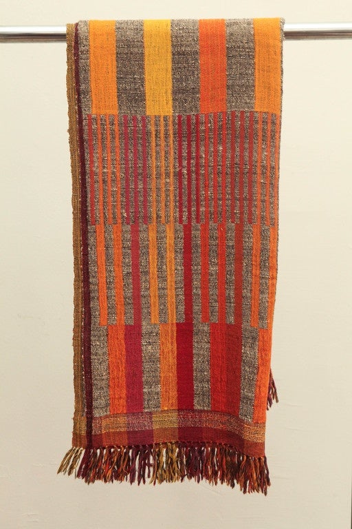 Contemporary Indian Hand Woven Throws. Red, Oatmeal, Pink, Orange, Yellow.  Wool and Raw Silk For Sale