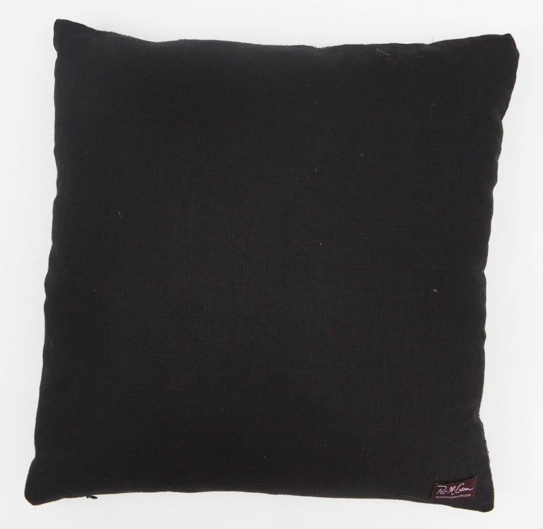 Hand-Woven Indian Handwoven Pillow, Black and Beige, Wool and Silk For Sale