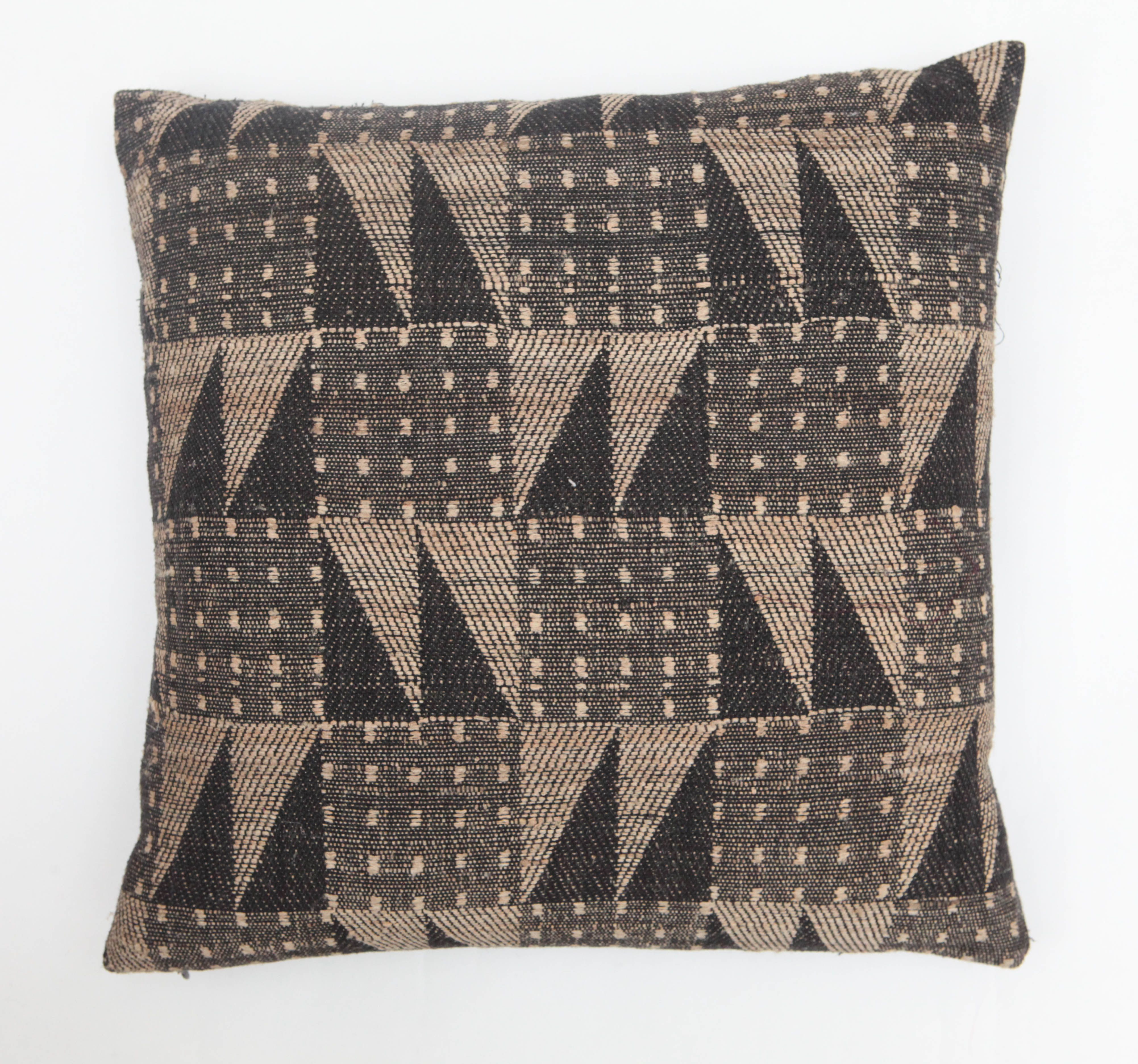 Indian Hand Woven Pillow.  Black and Beige.  Silk and Cotton.  For Sale