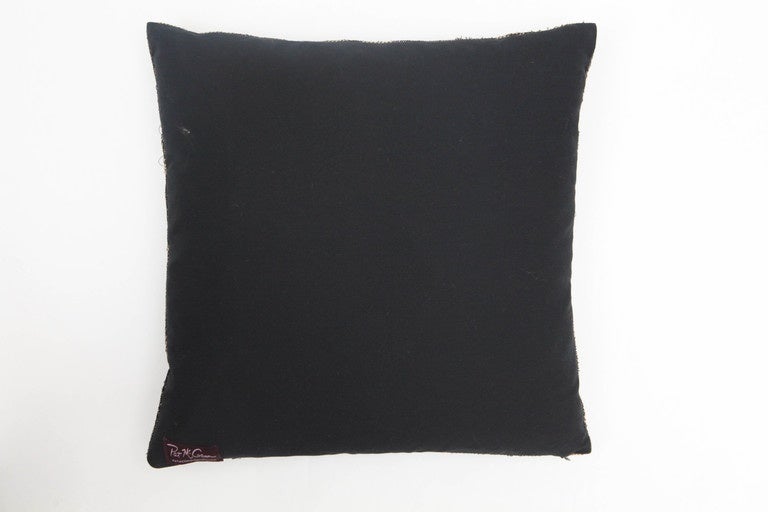 Indian Hand Woven Pillow.  Black and Beige.  Silk and Cotton.  In Excellent Condition For Sale In Los Angeles, CA