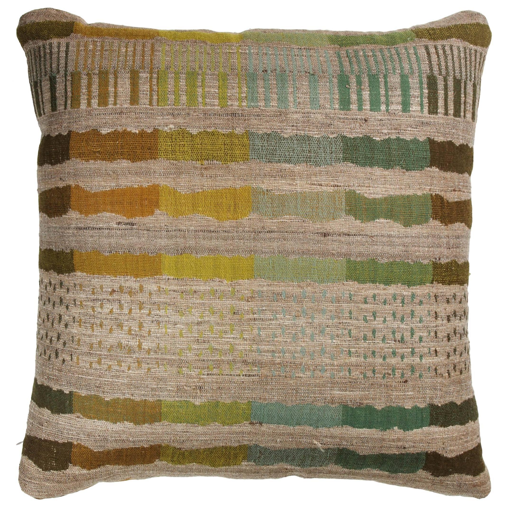 Indian Handwoven Pillow in Orange, Green, Brown, Blue and Beige For Sale