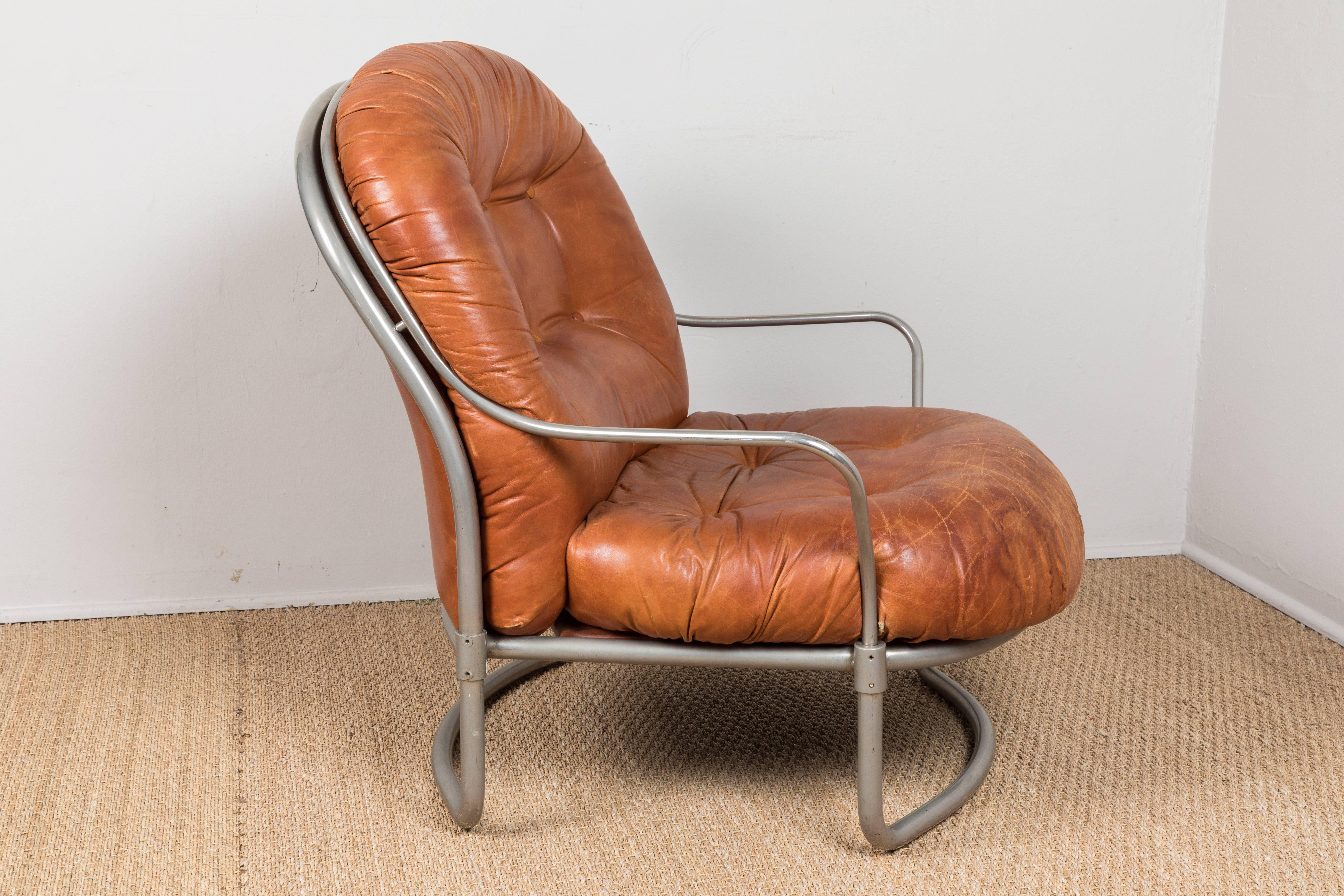 French 1969 Carlo DiCarli Chair and Ottoman For Sale