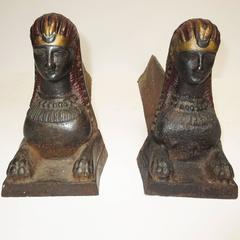 Egyptian Sphinx Andirons in Painted Iron