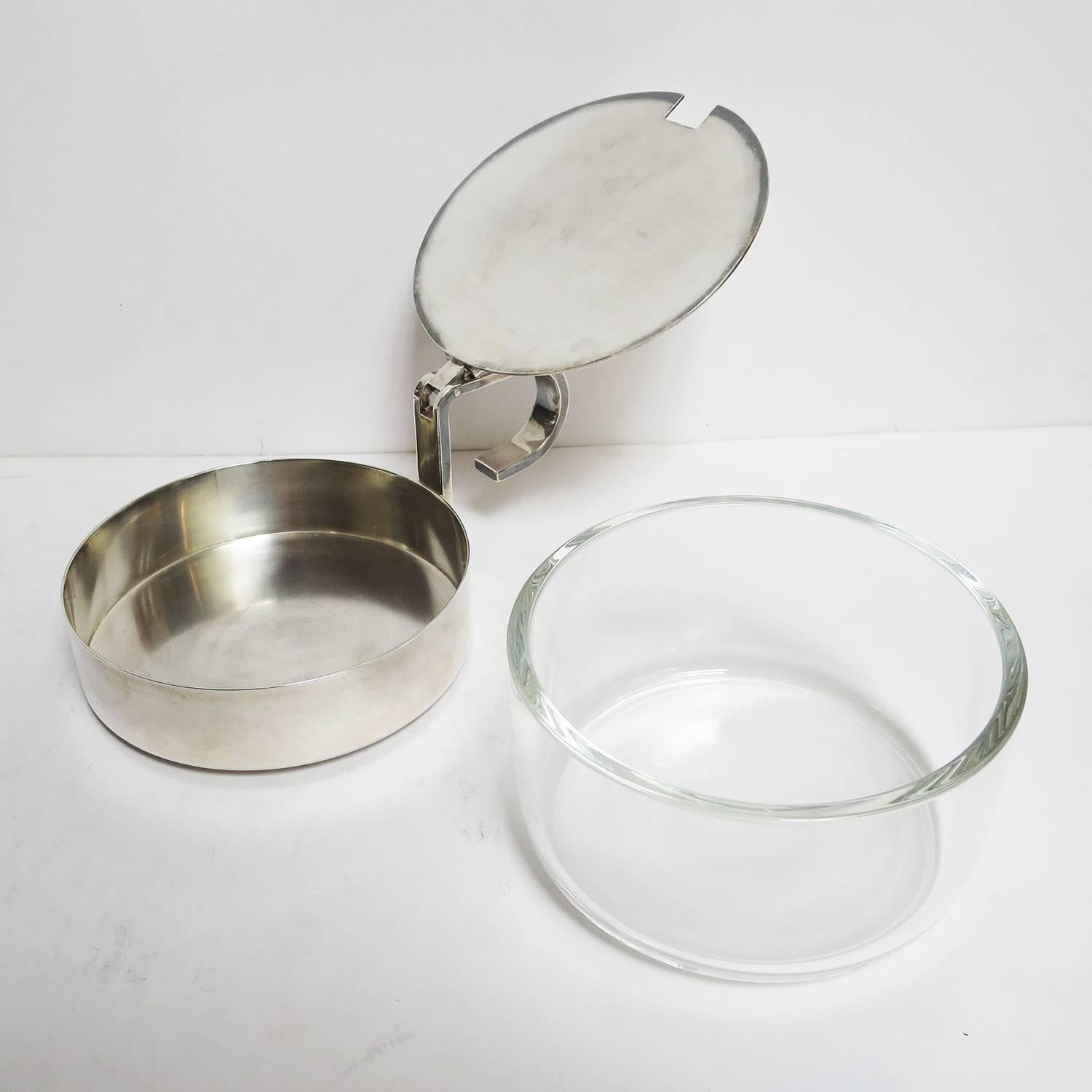 Mid-Century Modern Christofle Silver and Crystal Sugar Bowl For Sale
