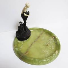 Art Deco Bronze and Onyx Ashtray by J. Ulrich, Austria