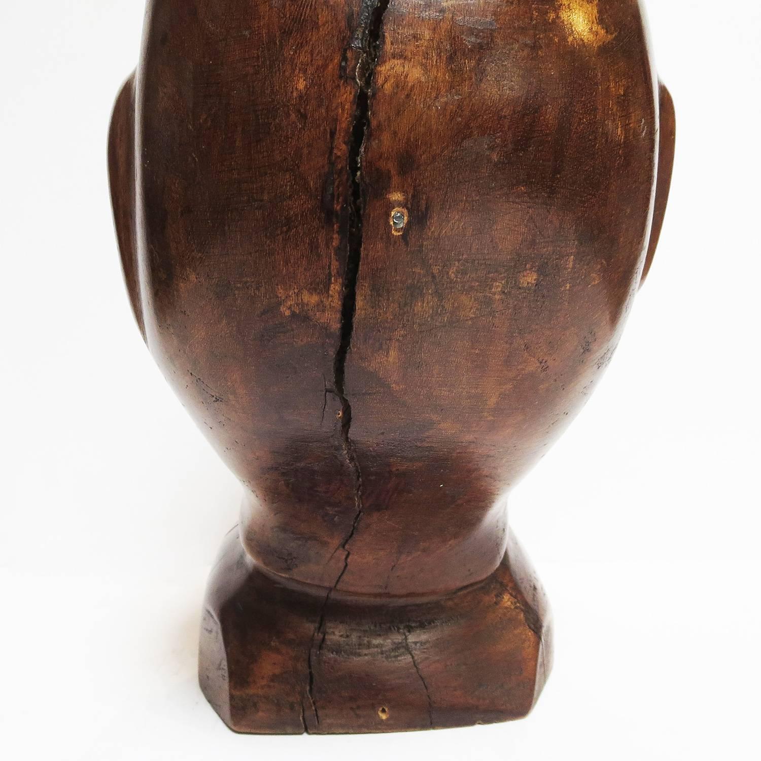 Mid-20th Century Stylized Art Deco Carved Bust of Aviator