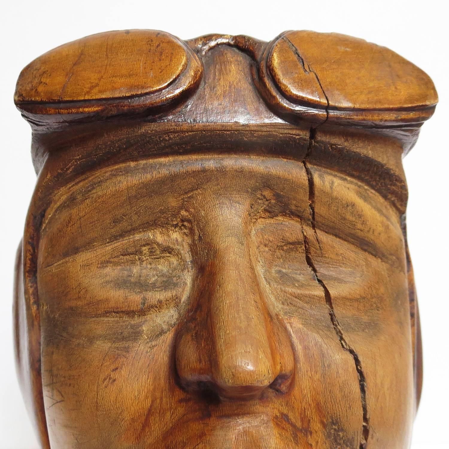 Stylized Art Deco Carved Bust of Aviator 2