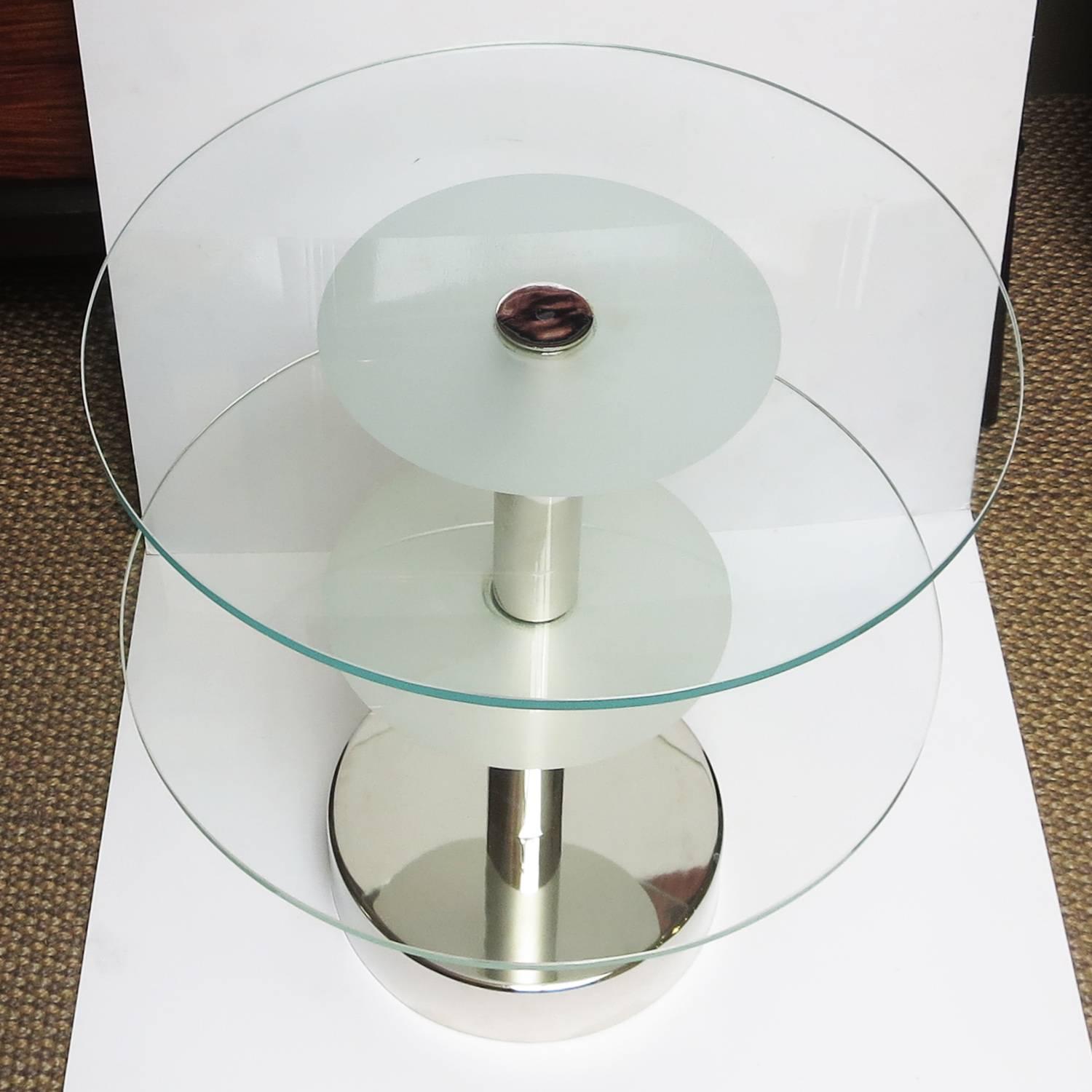 American Art Deco Glass and Steel Side Tables in the Manner of Gio Ponti
