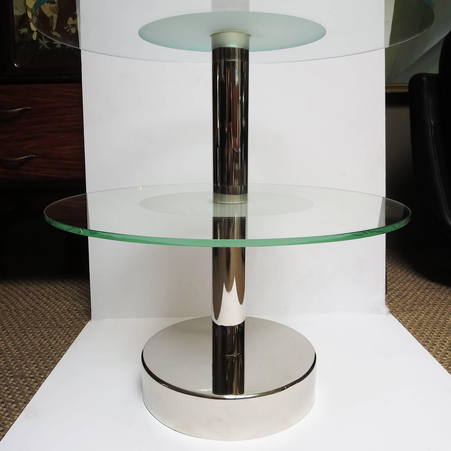 Plated Art Deco Glass and Steel Side Tables in the Manner of Gio Ponti