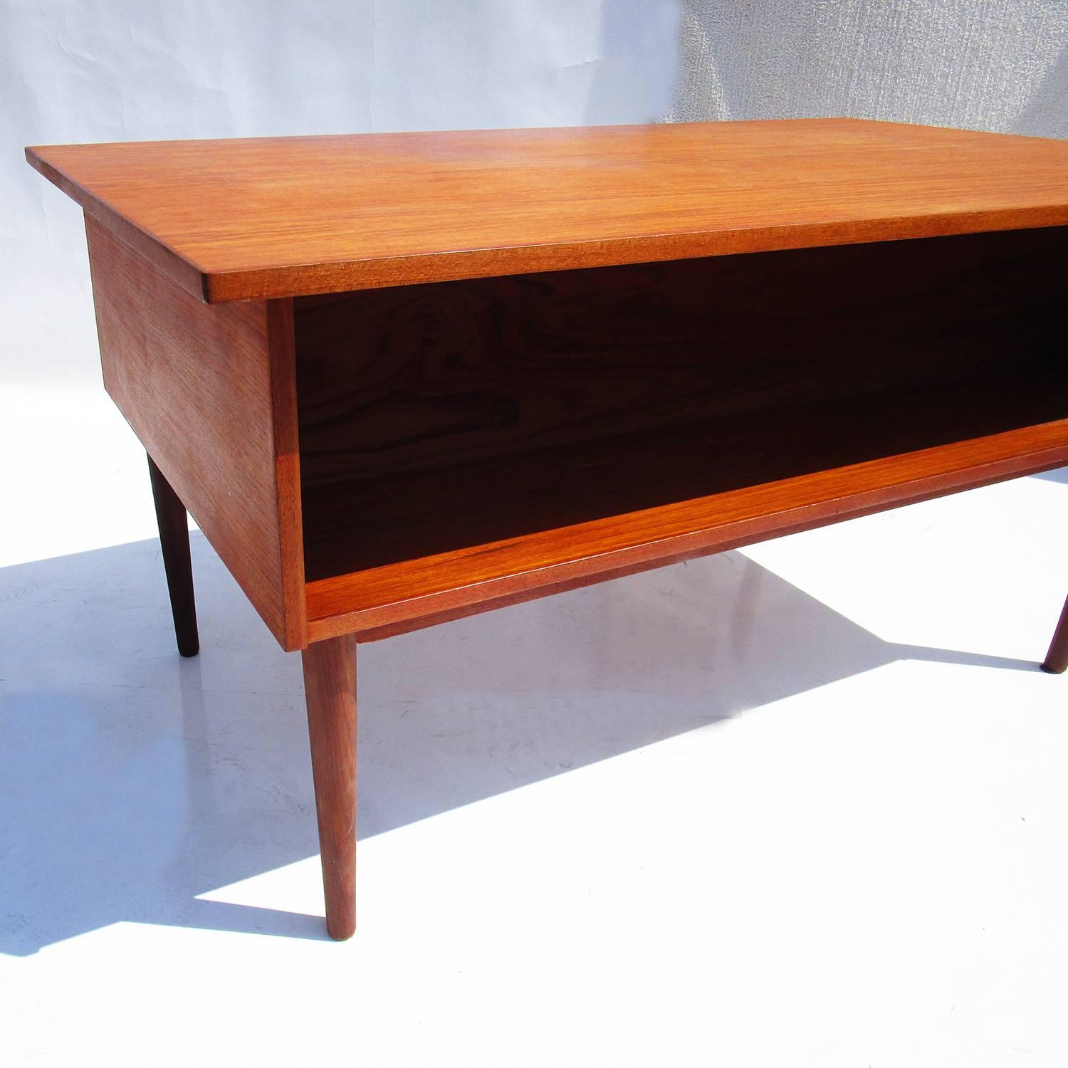 Lacquered Danish Mid-Century Modern Teak Desk with Bookcase Front For Sale