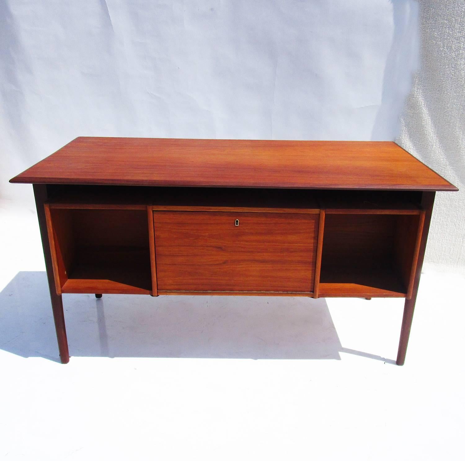 Mid-20th Century Danish Modern Teak Desk with Bookcase Front For Sale