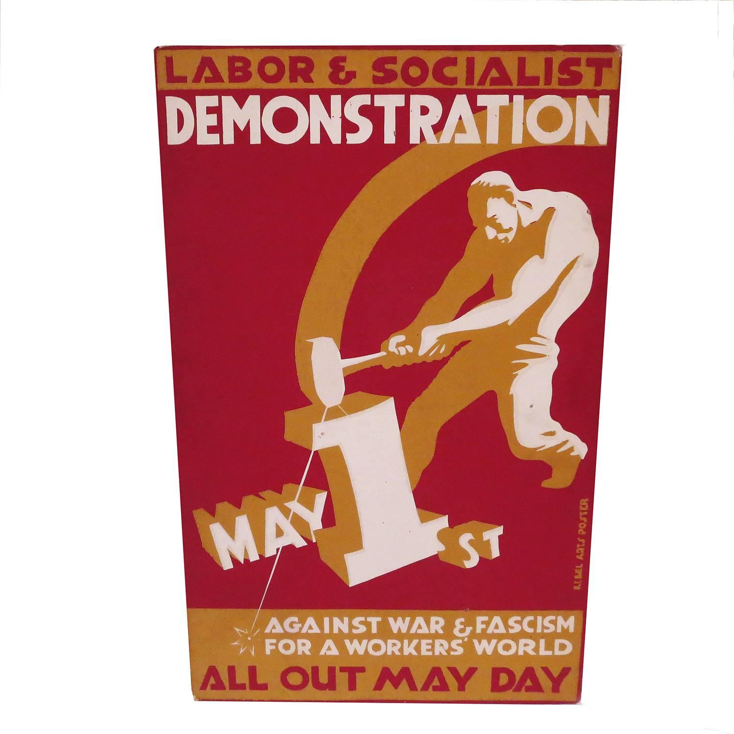 1930s Socialist May Day Demonstration Poster by Rebel Arts Group, New York