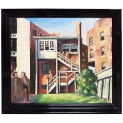 Original American Urban Scene Oil Painting by Thaddeus J. Haduch, 1947